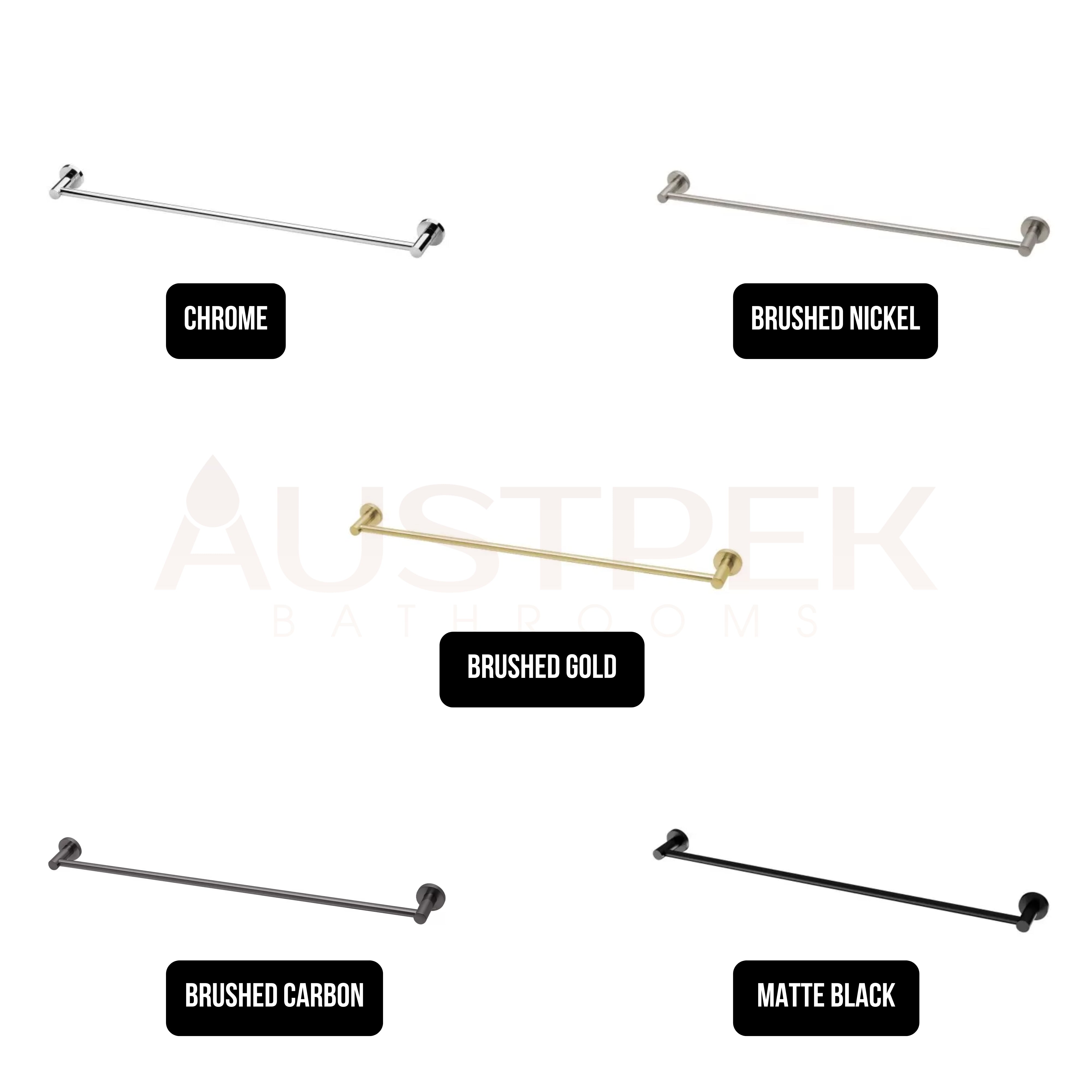 PHOENIX RADII SINGLE NON-HEATED TOWEL RAIL ROUND PLATE BRUSHED GOLD 800MM