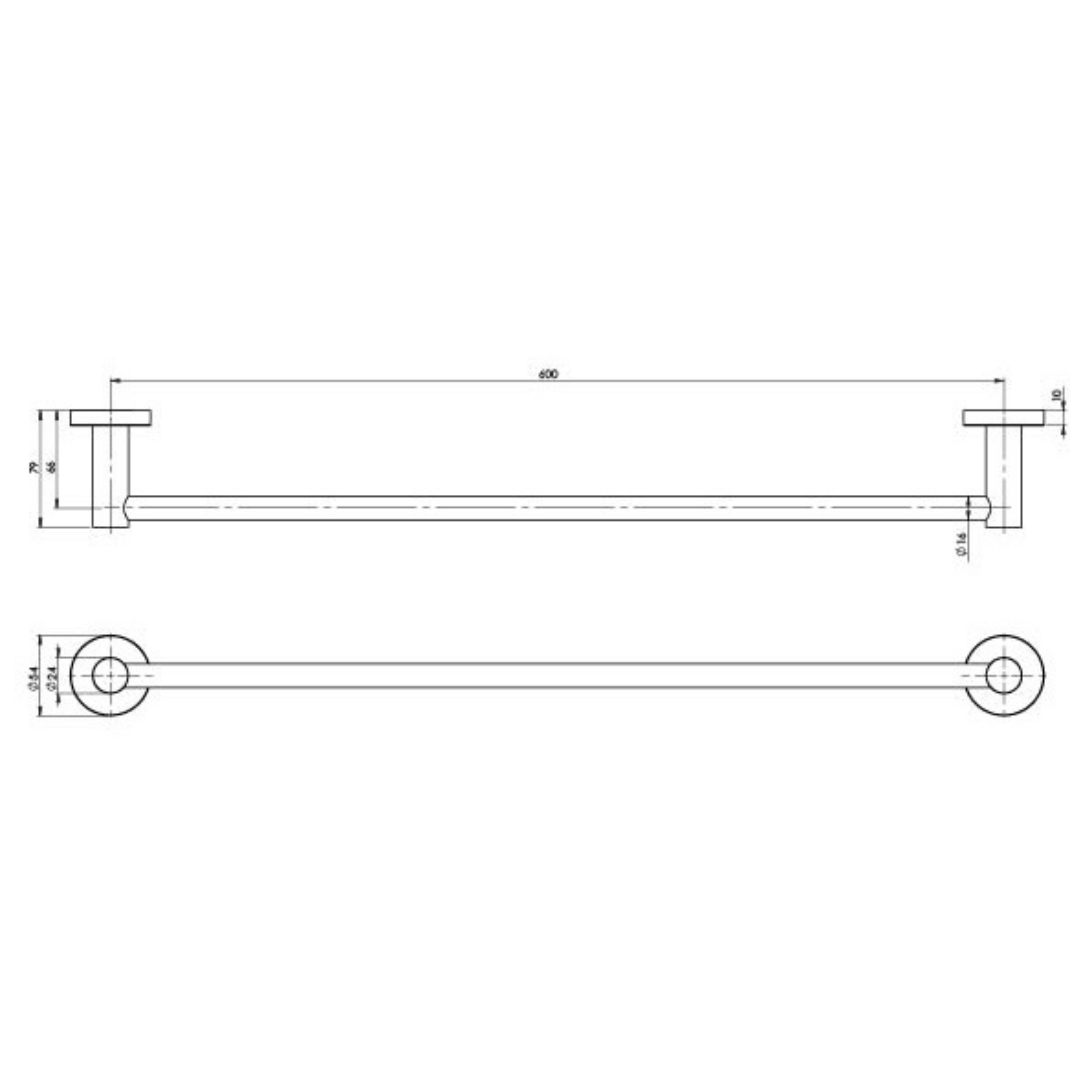 PHOENIX RADII SINGLE NON-HEATED TOWEL RAIL ROUND PLATE BRUSHED CARBON 600MM