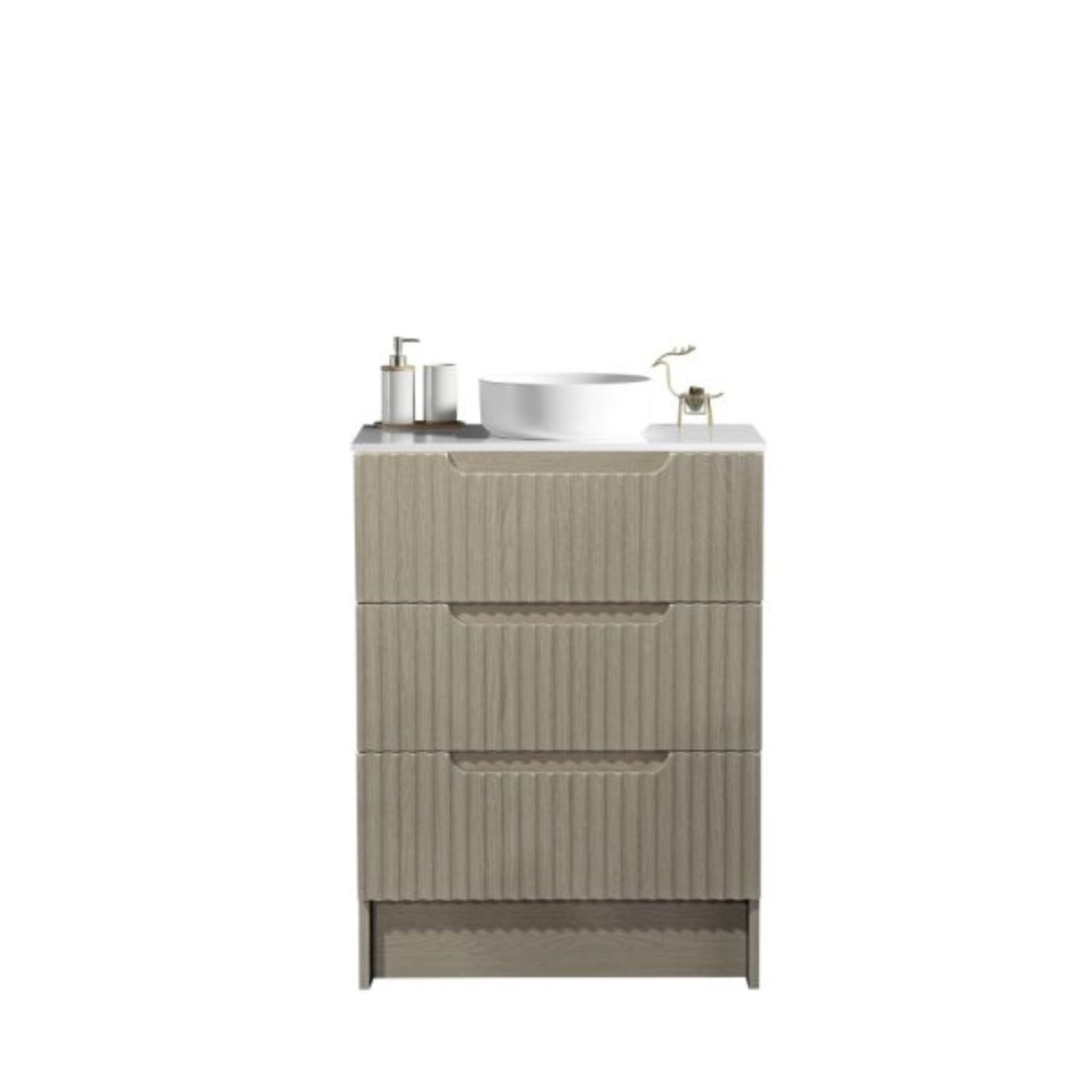 MERCIO RHEA FLUTED NATURAL OAK 600MM SINGLE BOWL FLOOR STANDING VANITY