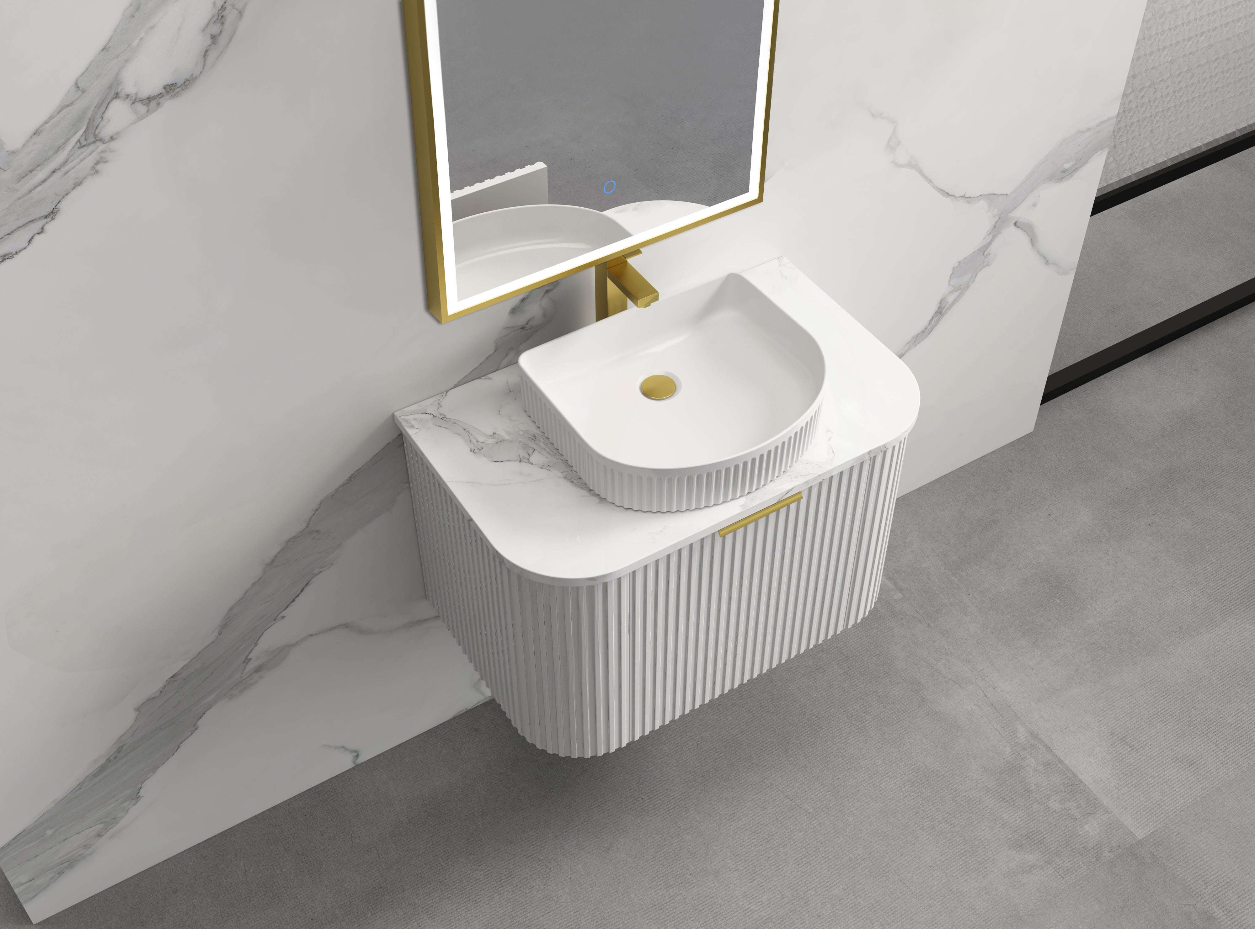 INFINITY RIO MATTE WHITE 600MM CURVE SINGLE BOWL WALL HUNG VANITY