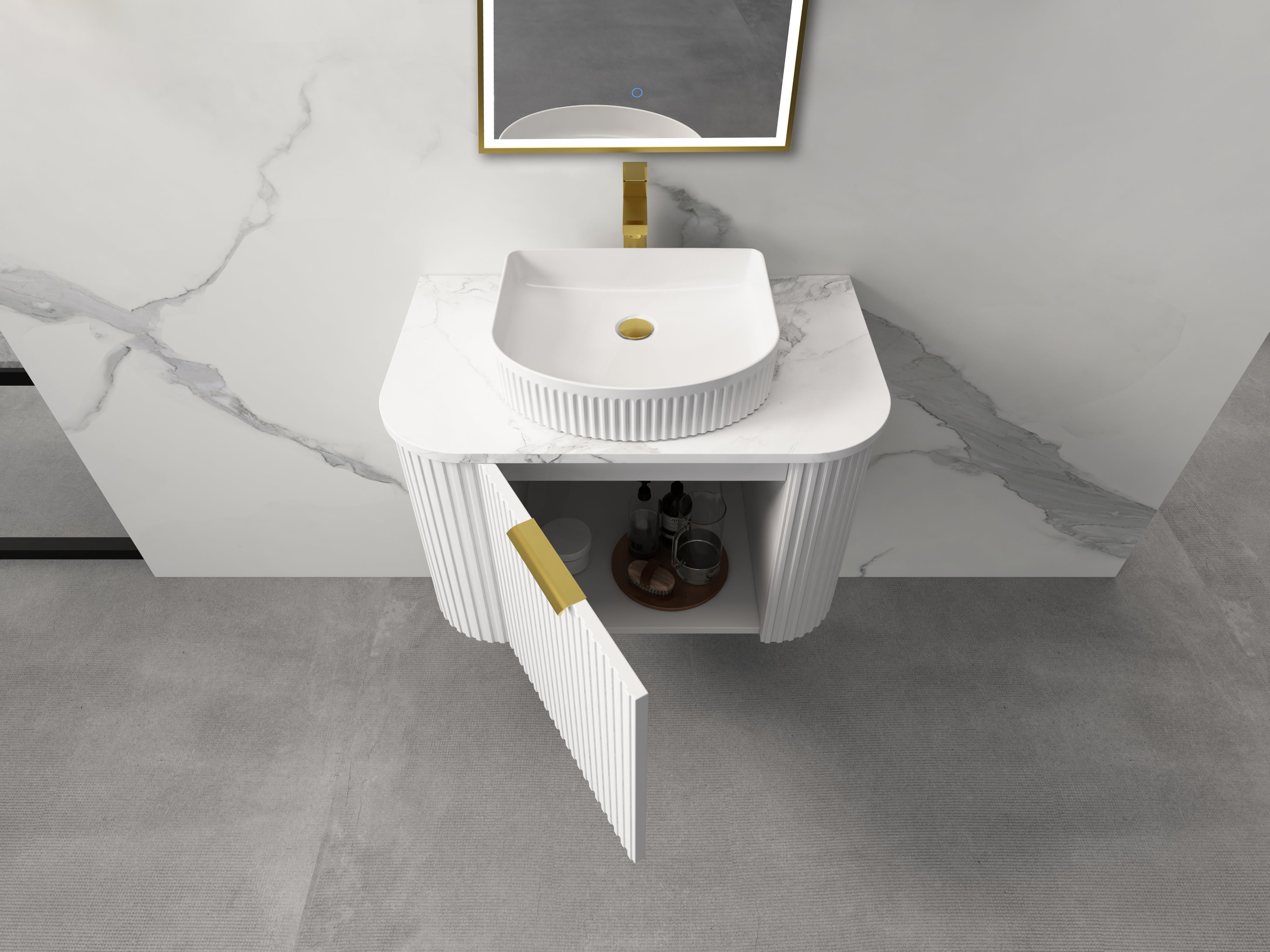 INFINITY RIO MATTE WHITE 600MM CURVE SINGLE BOWL WALL HUNG VANITY