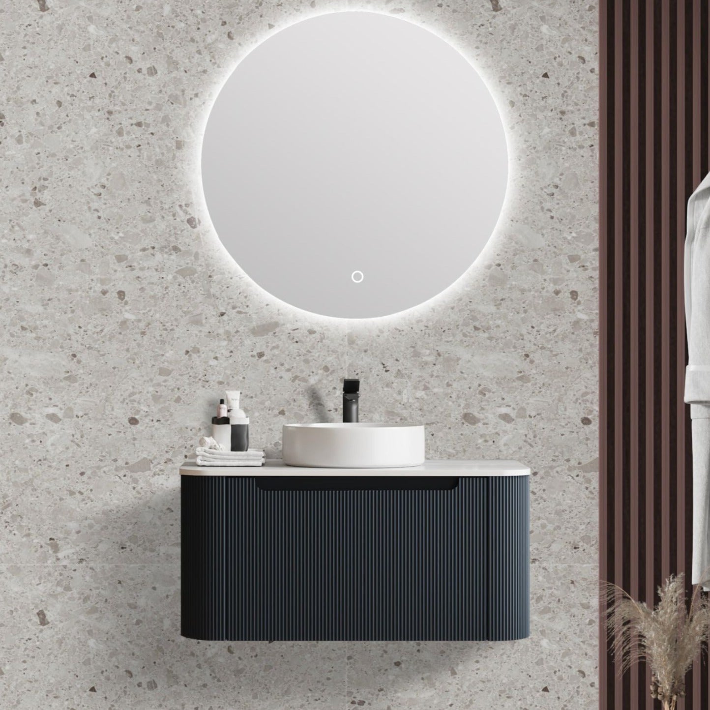 MERCIO ROME MATTE BLACK FLUTED 900MM SINGLE BOWL WALL HUNG VANITY ...