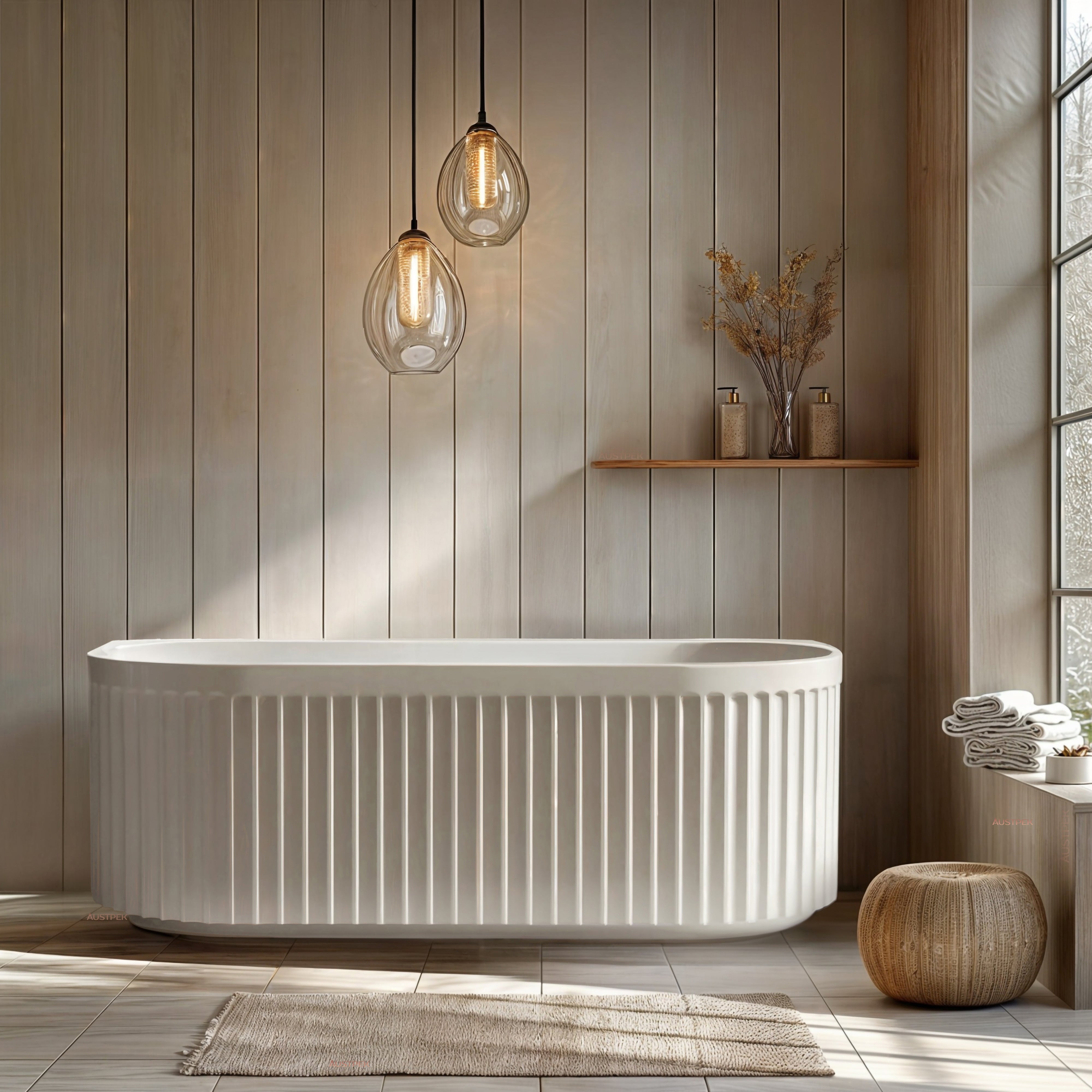 RIVA ROMA FLUTED BACK TO WALL BATHTUB GLOSS WHITE (AVAILABLE IN 1500MM AND 1700MM)