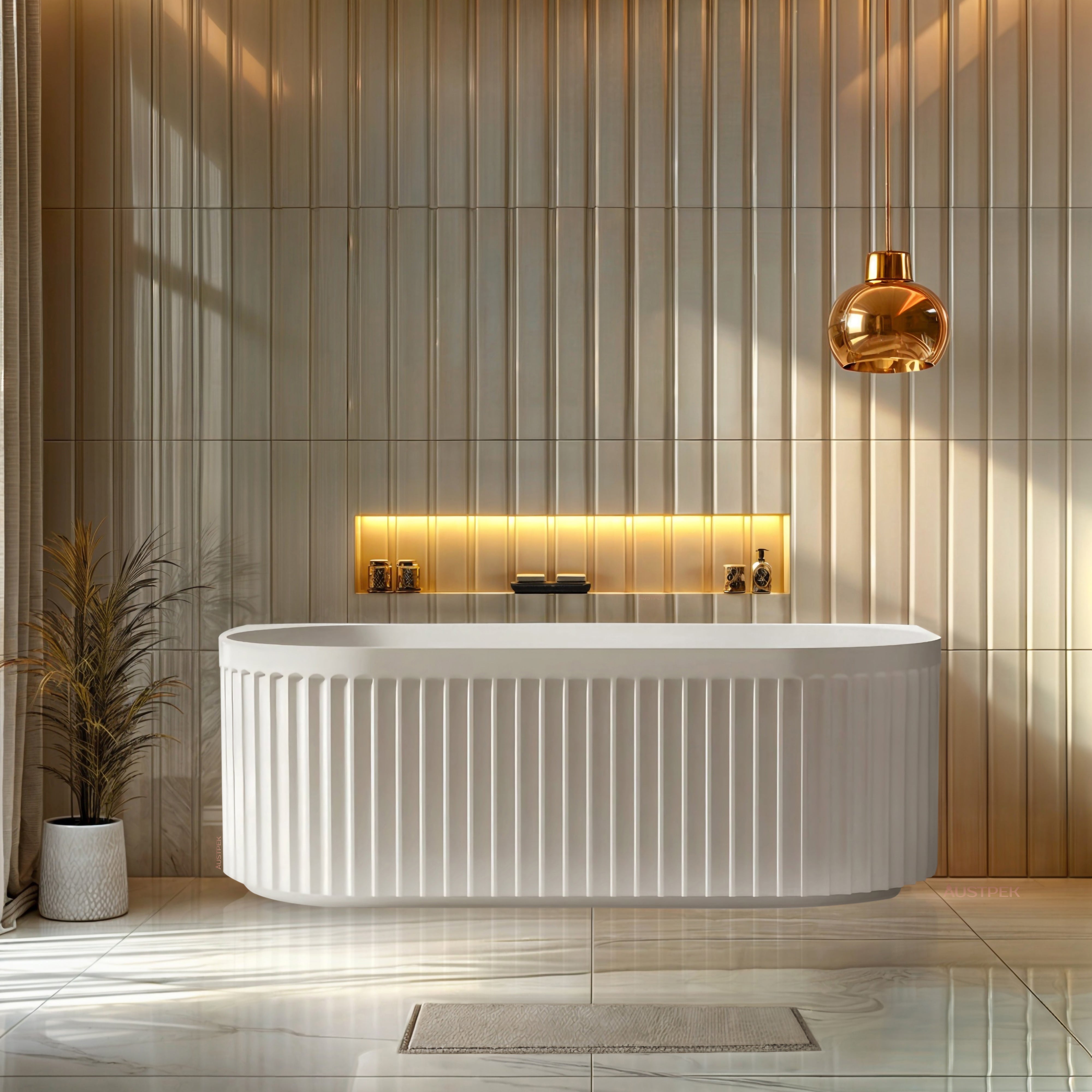 RIVA ROMA FLUTED BACK TO WALL BATHTUB MATTE WHITE (AVAILABLE IN 1500MM AND 1700MM)