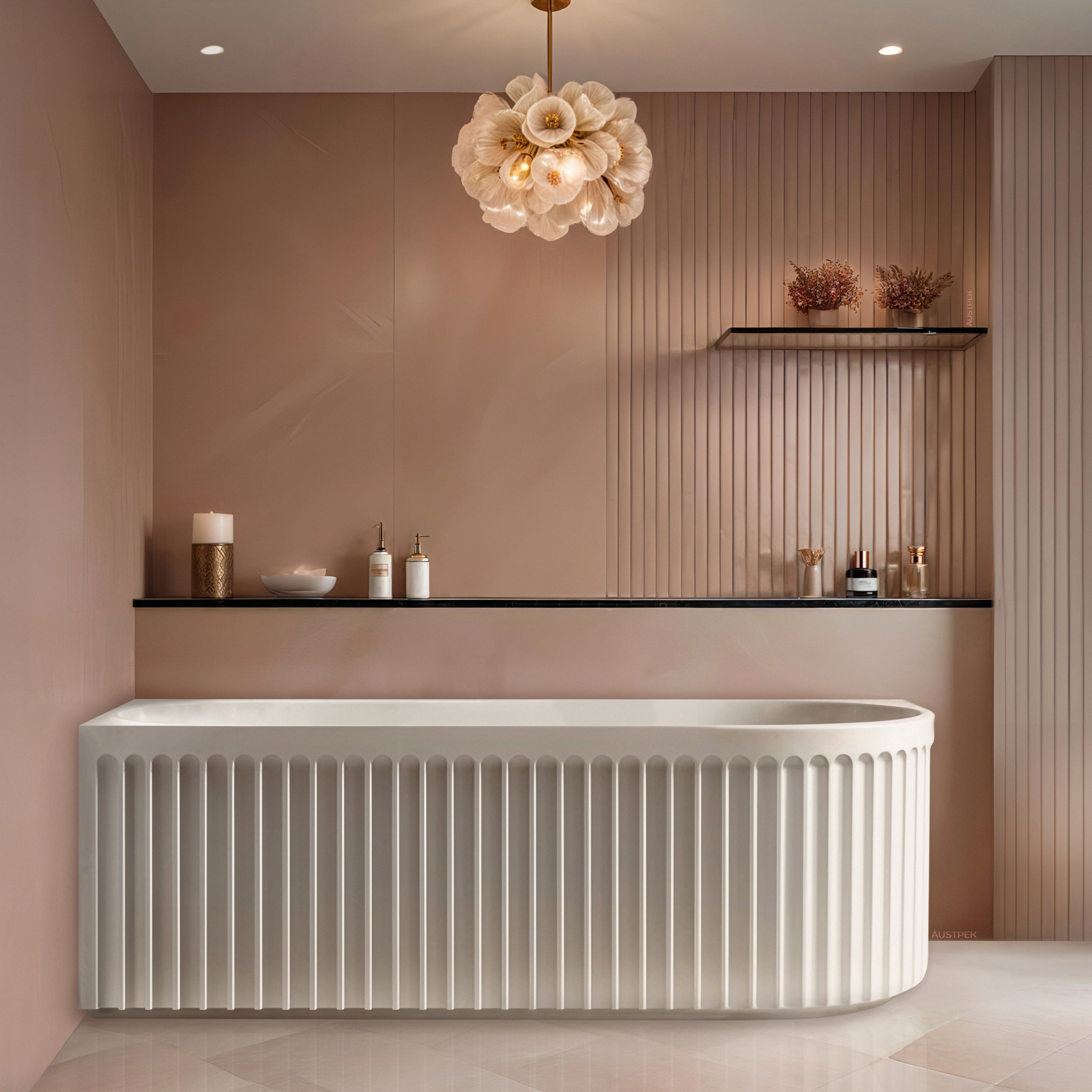 RIVA ROMA FLUTED LEFT CORNER BATHTUB MATTE WHITE (AVAILABLE IN 1500MM AND 1700MM)