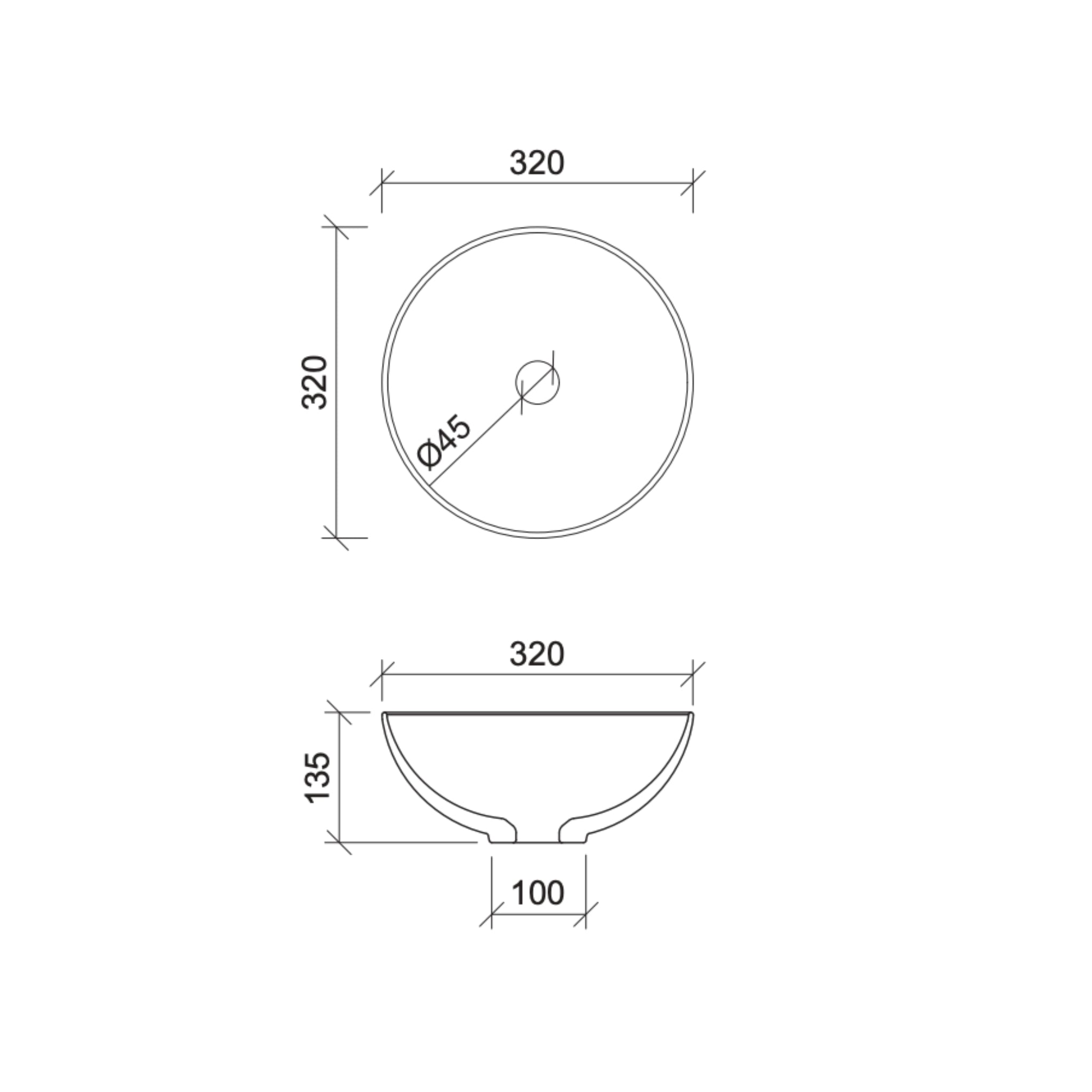 TIMBERLINE ROSE ABOVE COUNTER BASIN GLOSS WHITE 320MM