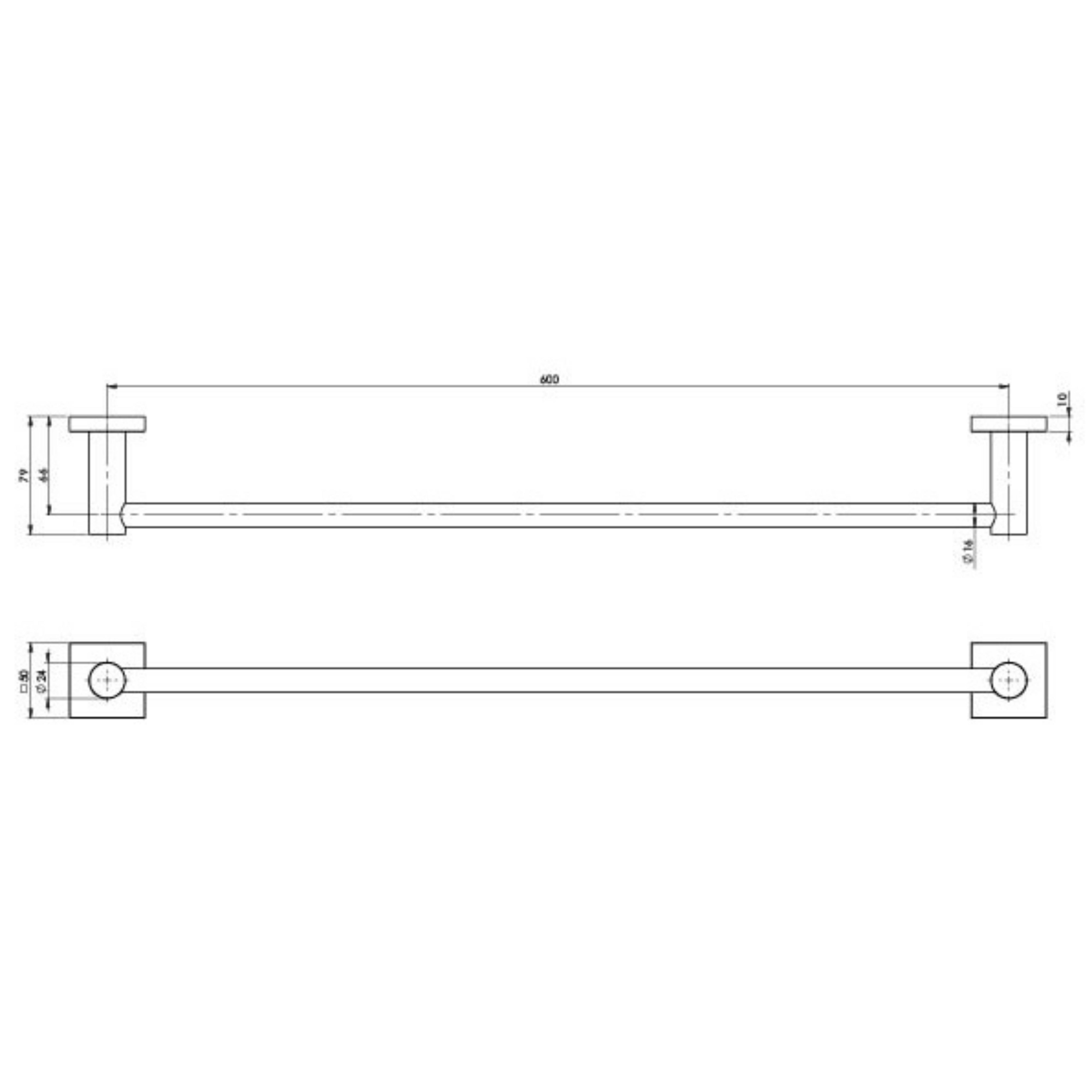 PHOENIX RADII SINGLE NON-HEATED TOWEL RAIL SQUARE PLATE BRUSHED CARBON 600MM AND 800MM