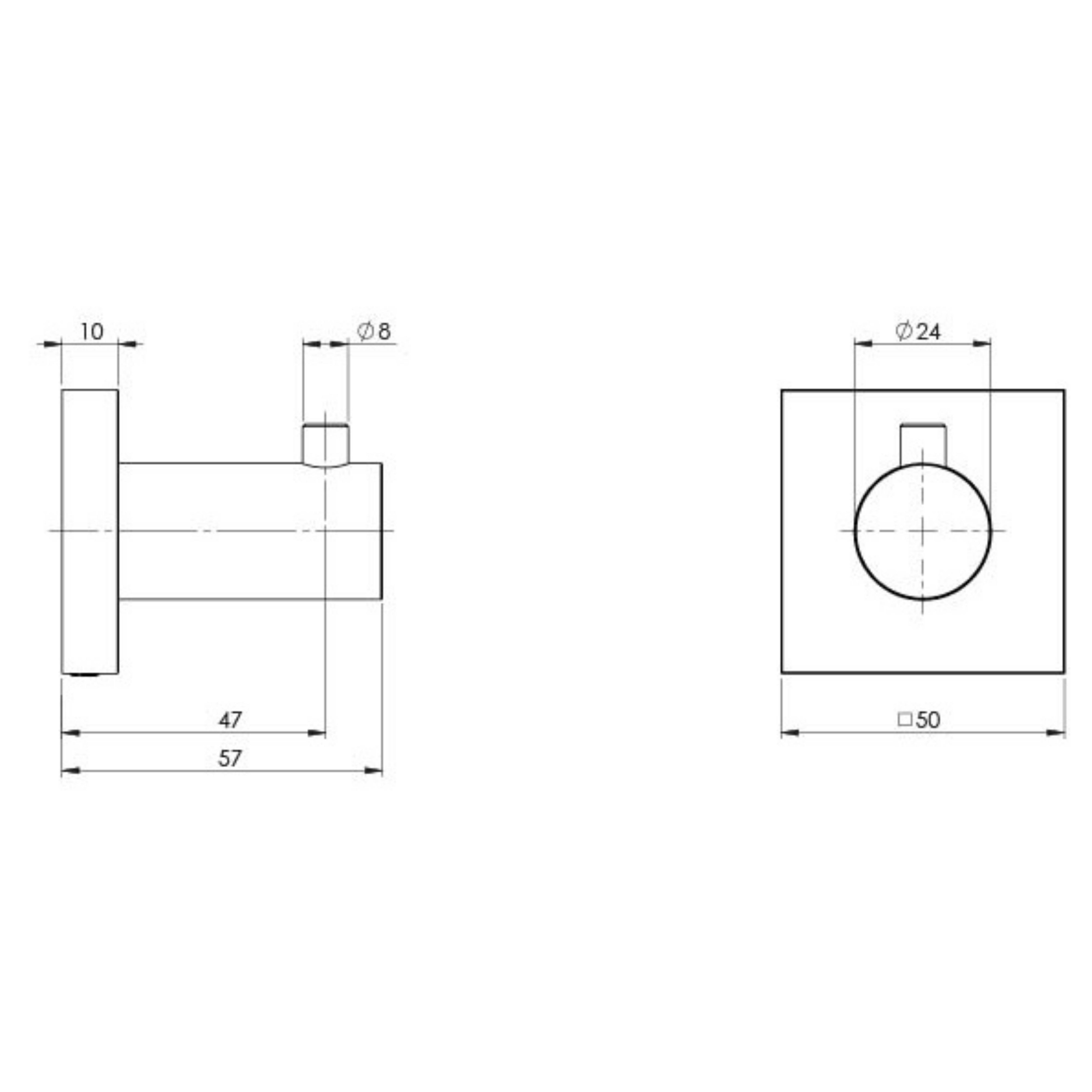 PHOENIX RADII ROBE HOOK SQUARE PLATE BRUSHED CARBON 50MM