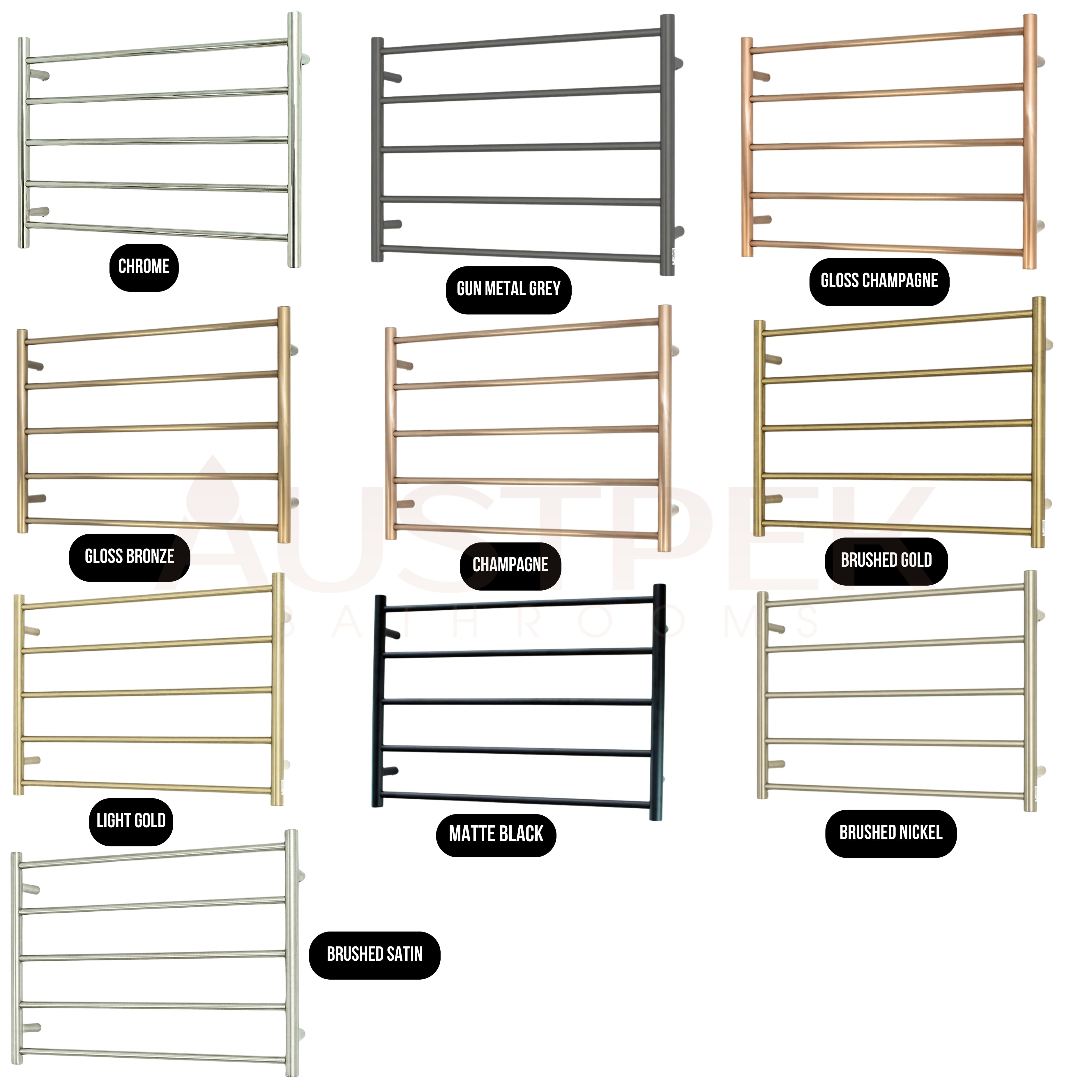 RADIANT HEATING 5-BARS ROUND HEATED TOWEL RAIL LIGHT GOLD 750MM