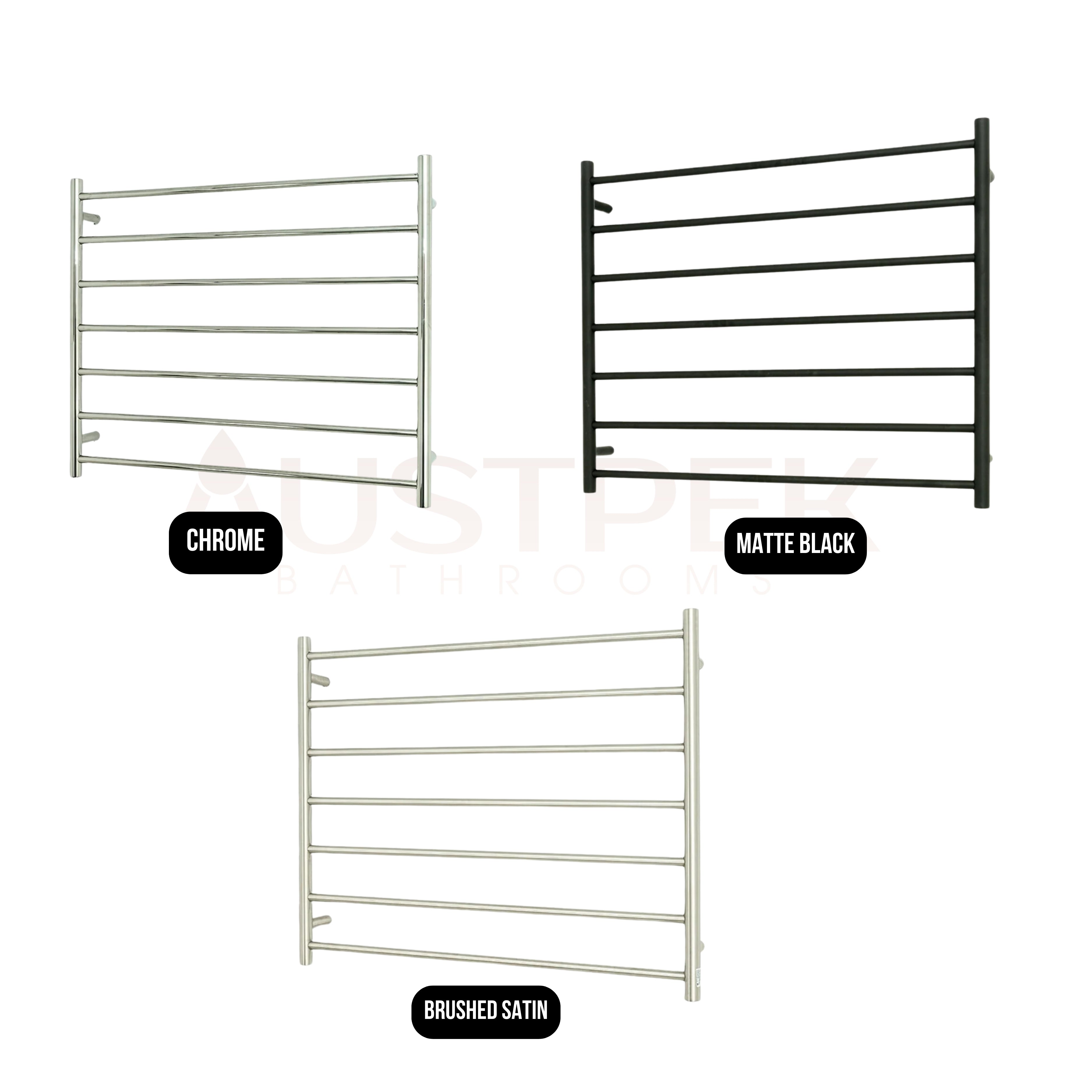 RADIANT HEATING 7-BARS ROUND HEATED TOWEL RAIL CHROME 900MM