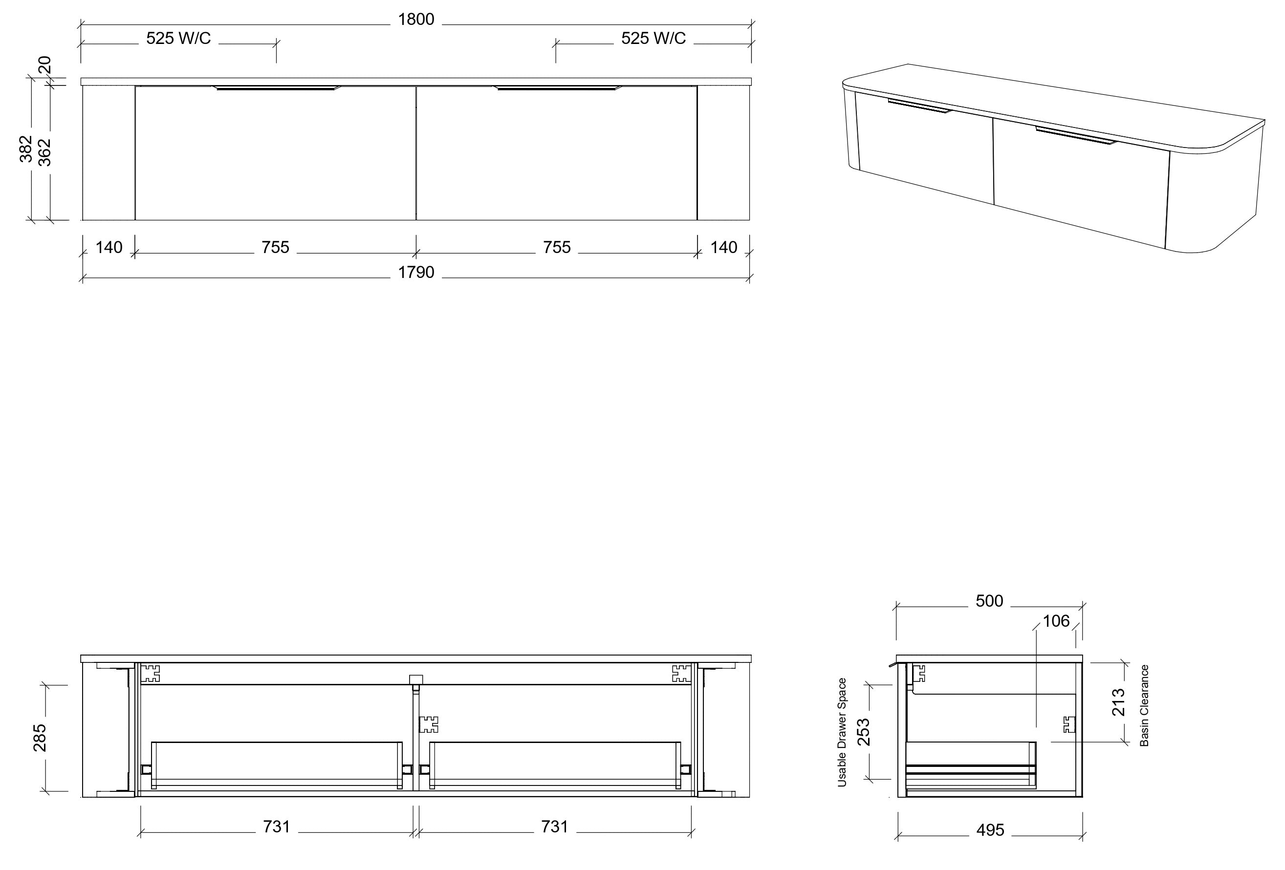 TIMBERLINE SANTOS CUSTOM WALL HUNG VANITY (ALL SIZING)