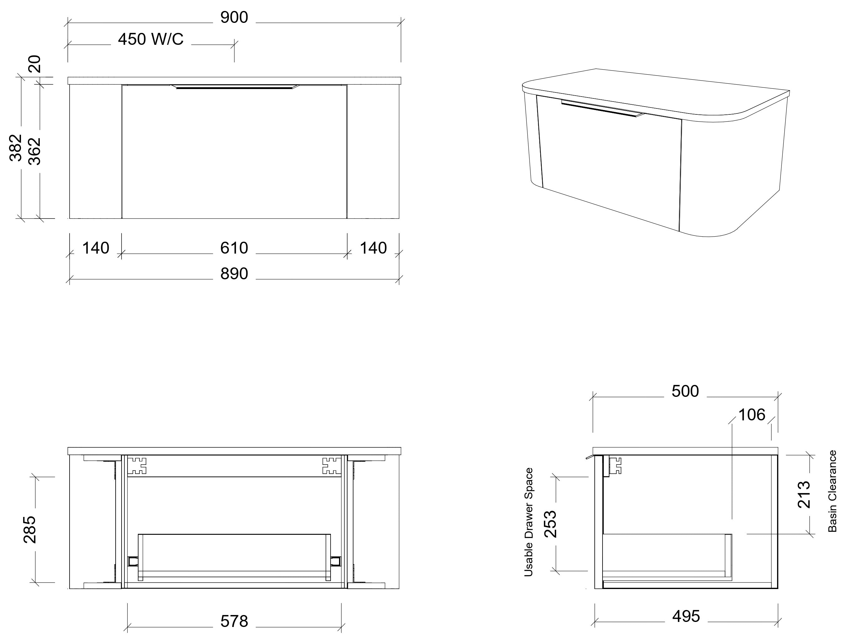 TIMBERLINE SANTOS CUSTOM WALL HUNG VANITY (ALL SIZING)