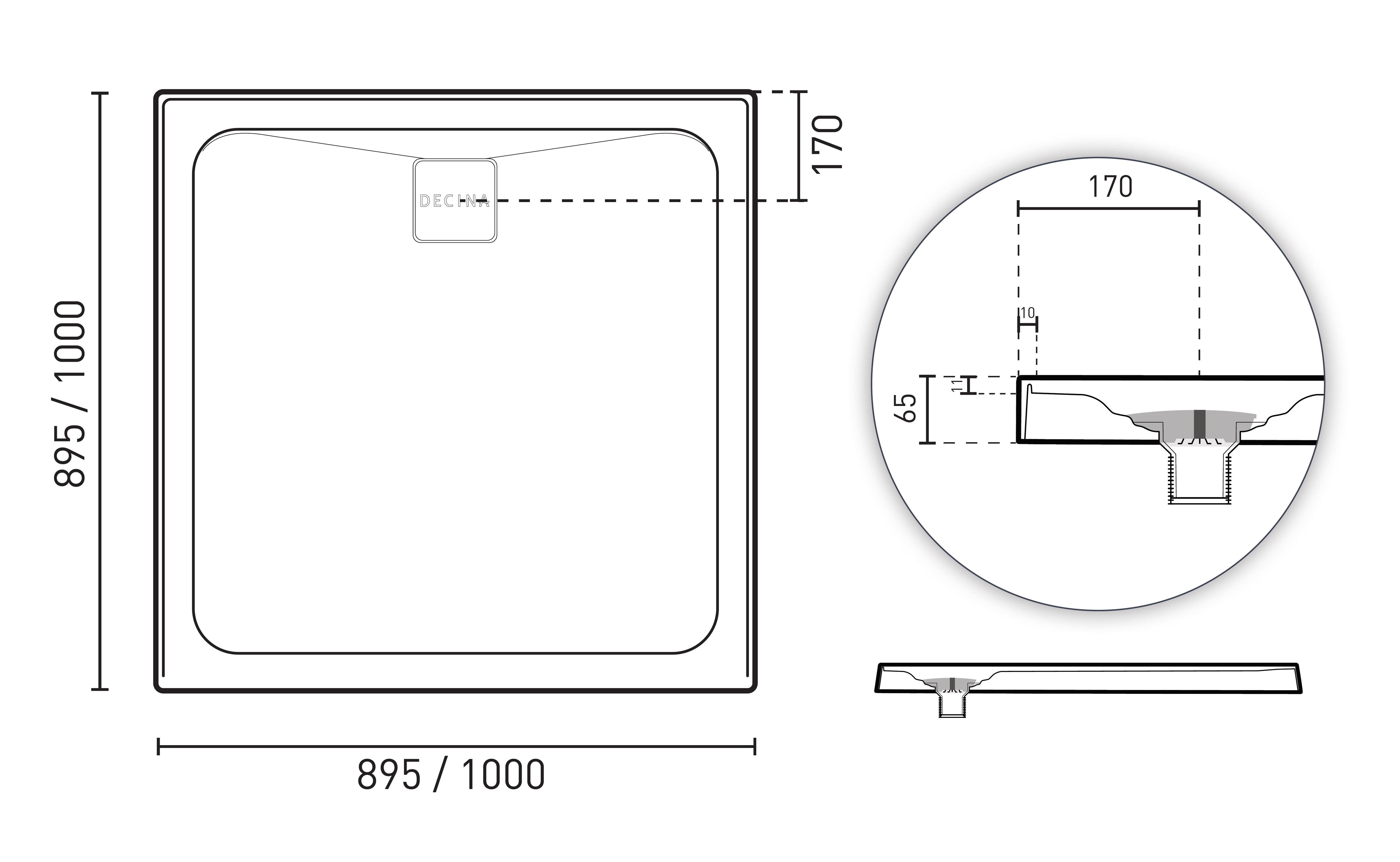 DECINA LUNA REAR WASTE SHOWER BASE GLOSS WHITE (AVAILABLE IN 900MM AND 1000MM)