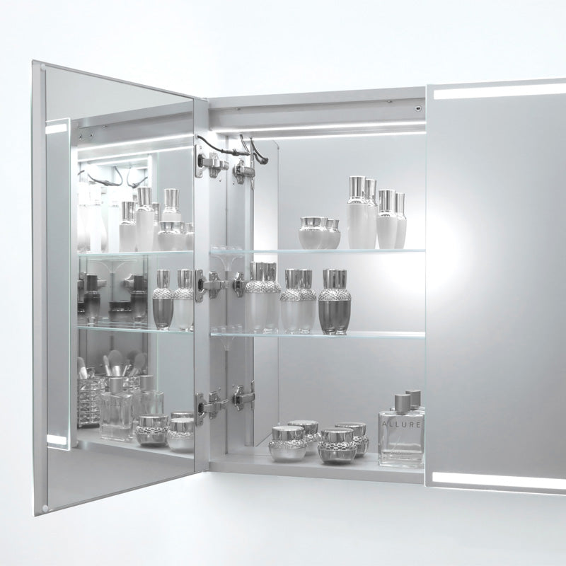 AQUAPERLA SILVER LED SHAVING CABINET DOUBLE-SIDED MIRROR 600MM