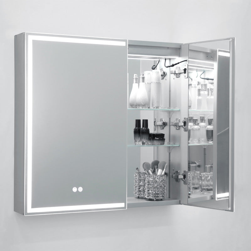 AQUAPERLA SILVER LED SHAVING CABINET DOUBLE-SIDED MIRROR 600MM