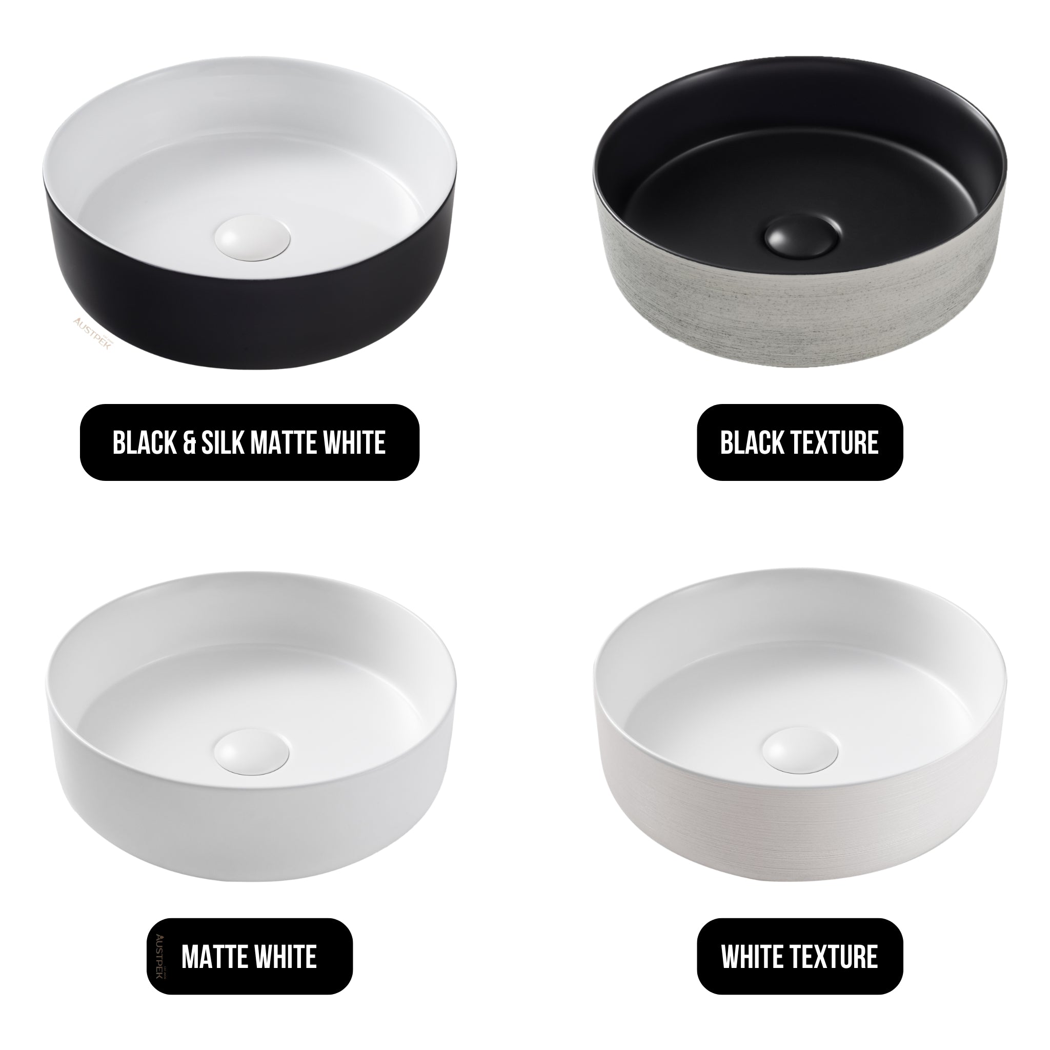 SEIMA ARKO 355 ABOVE COUNTER BASIN BLACK AND SILK MATTE WHITE 355MM