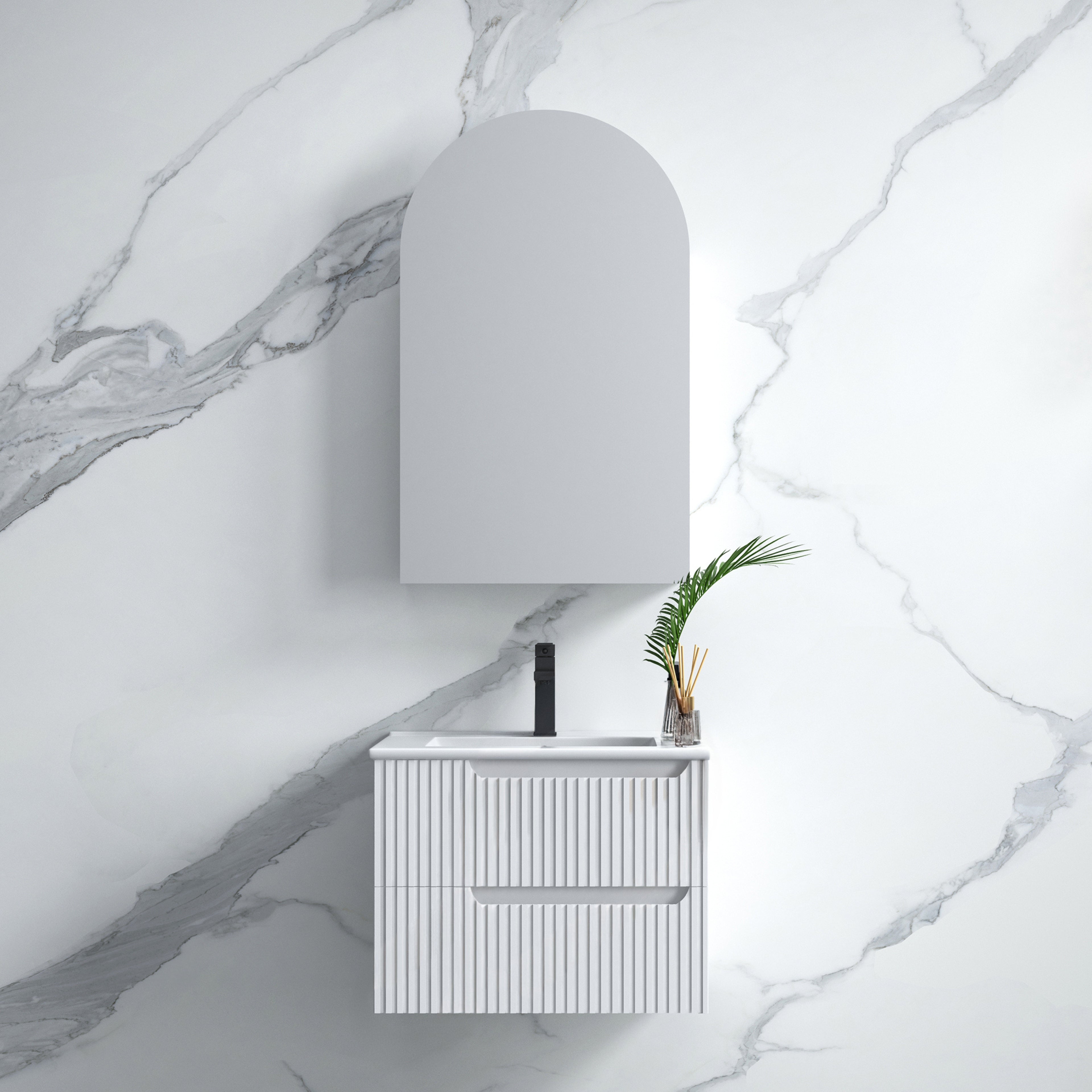 INFINITY SERSI MATTE WHITE 600MM SINGLE BOWL WALL HUNG VANITY