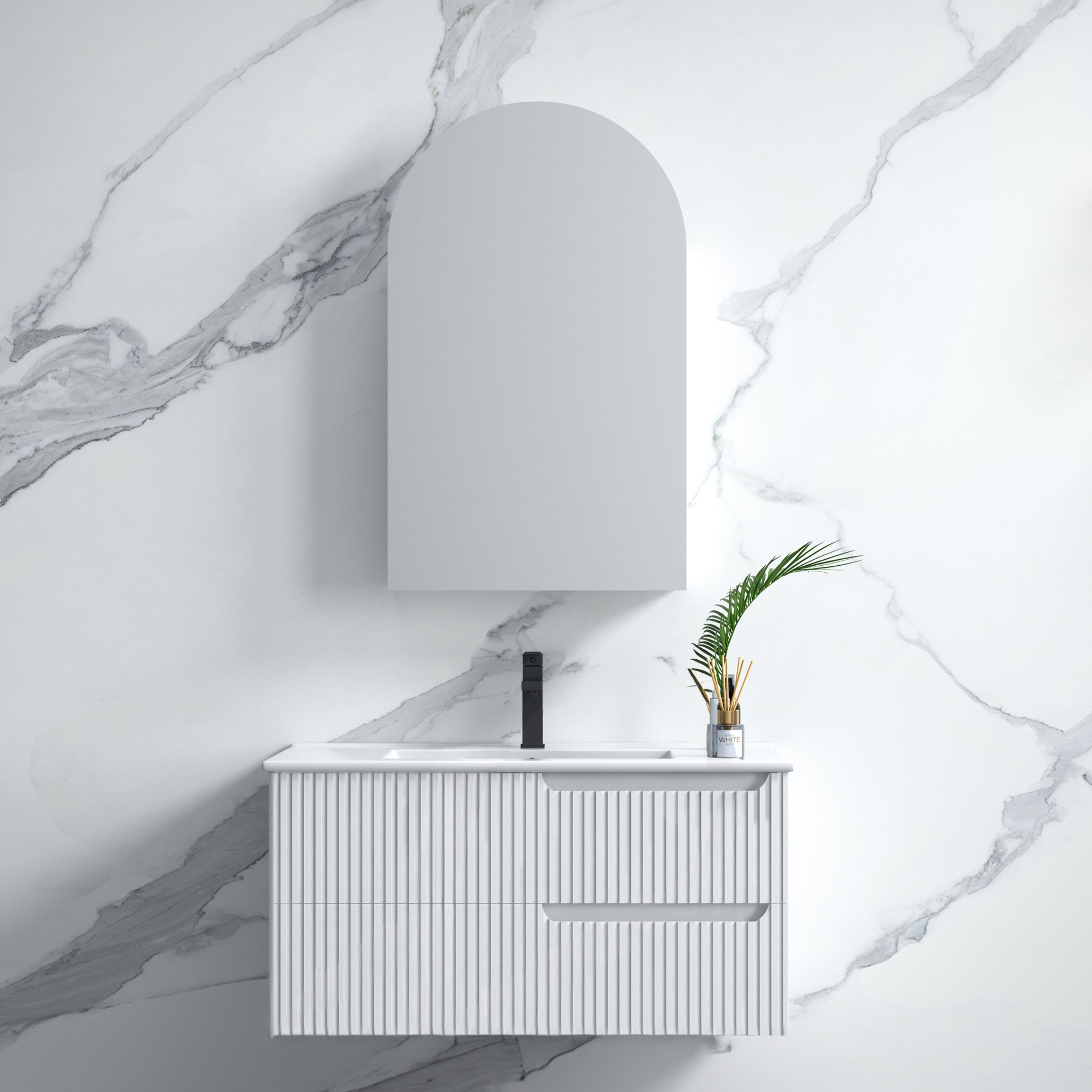 INFINITY SERSI MATTE WHITE 900MM SINGLE BOWL WALL HUNG VANITY