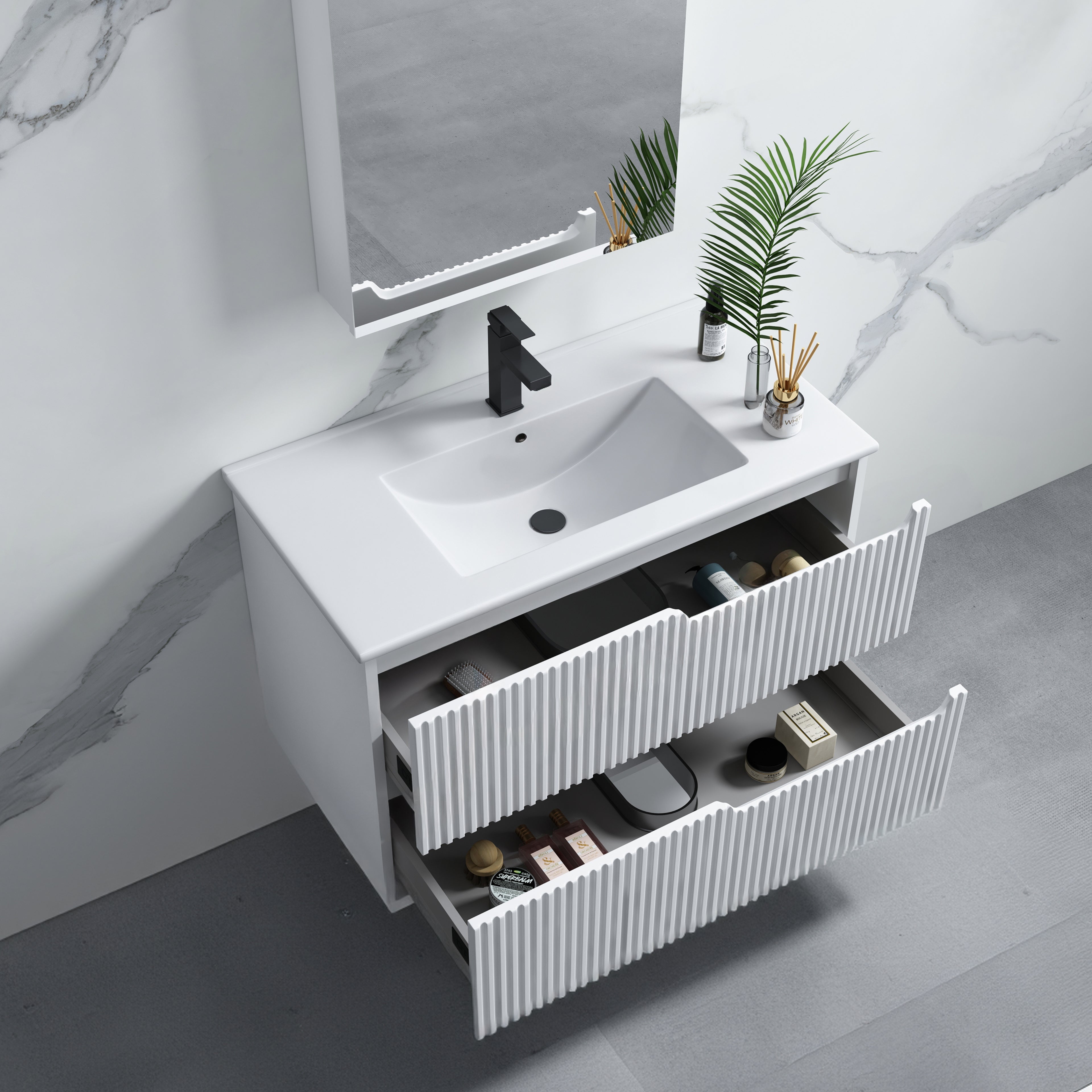 INFINITY SERSI MATTE WHITE 900MM SINGLE BOWL WALL HUNG VANITY