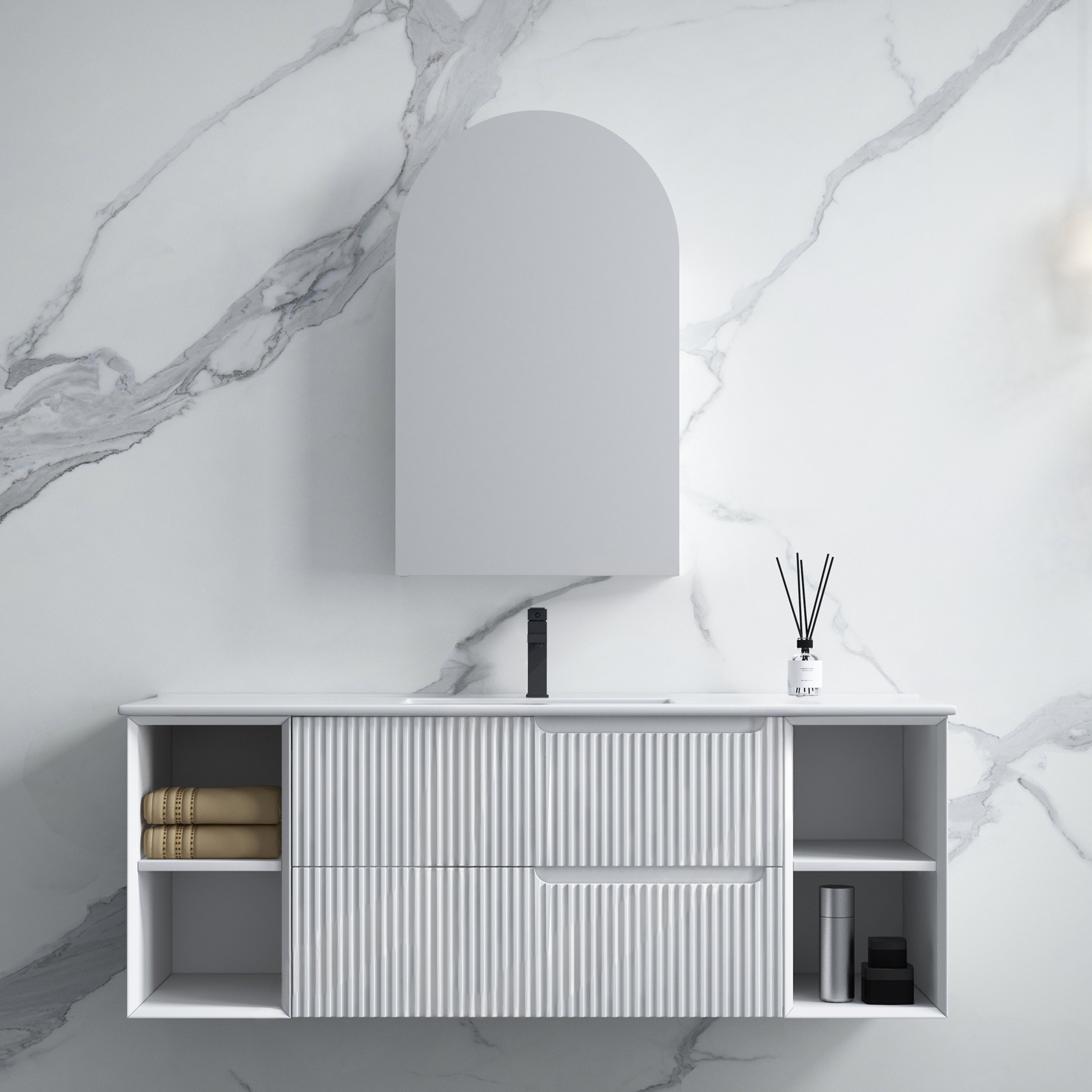 INFINITY SERSI MATTE WHITE 1500MM SINGLE BOWL WALL HUNG VANITY