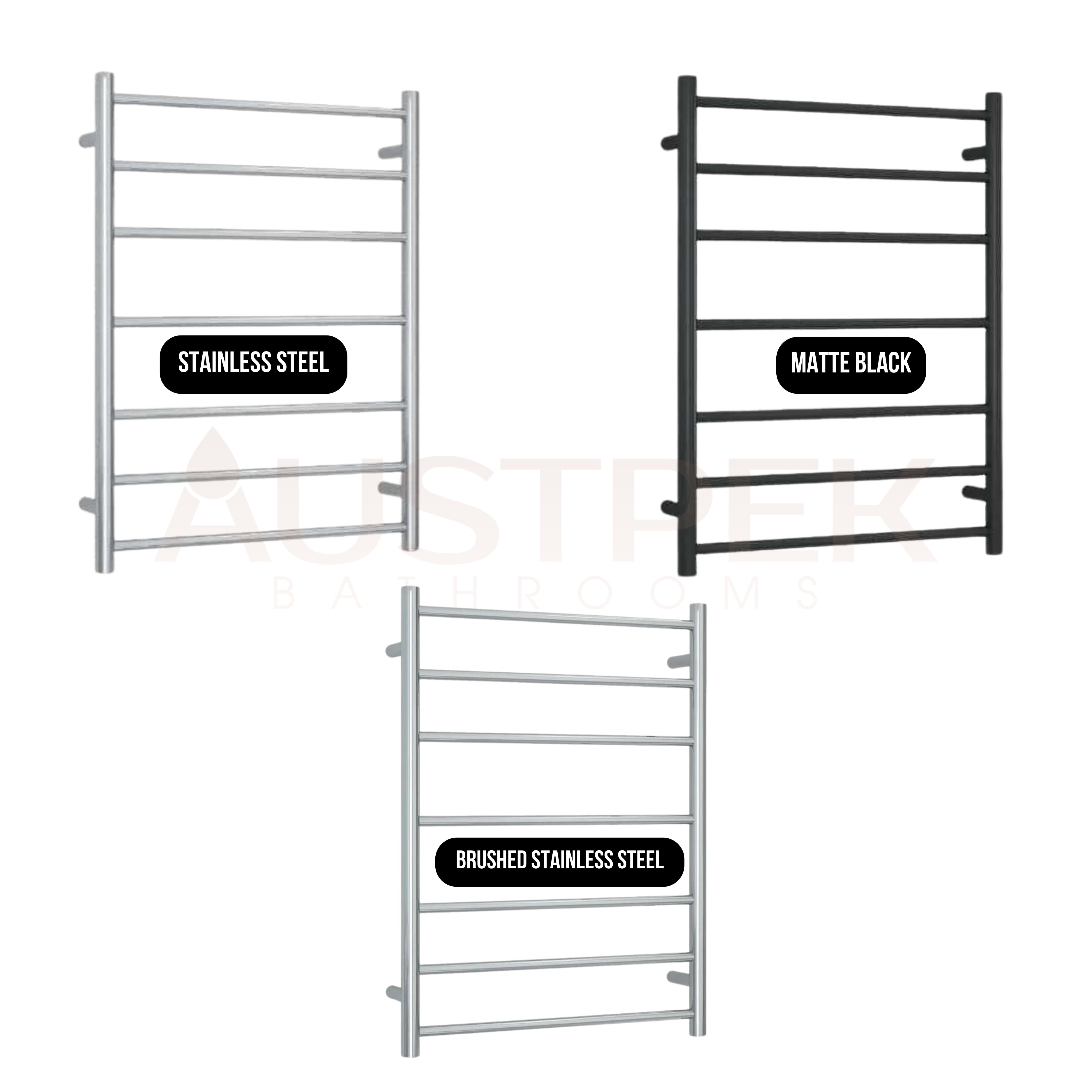 THERMOGROUP 12VOLT MATTE BLACK ROUND LADDER HEATED TOWEL RAIL 800MM