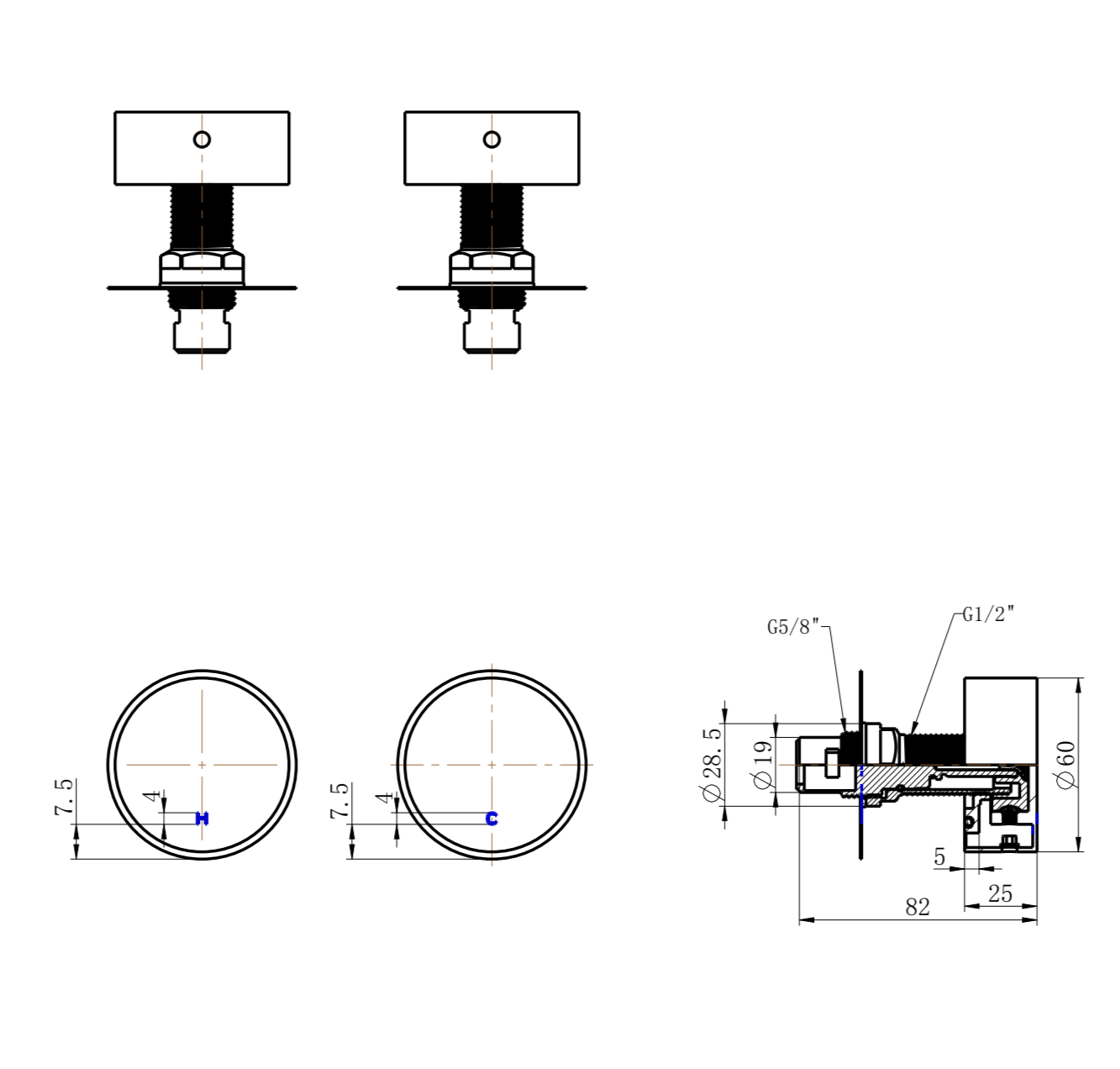 MODERN NATIONAL STAR MINI WALL TOP ASSEMBLIES POLISHED BRASS