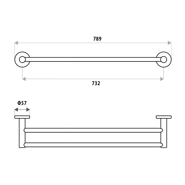 LINKWARE SABINE DOUBLE NON-HEATED TOWEL RAIL 732MM CHROME