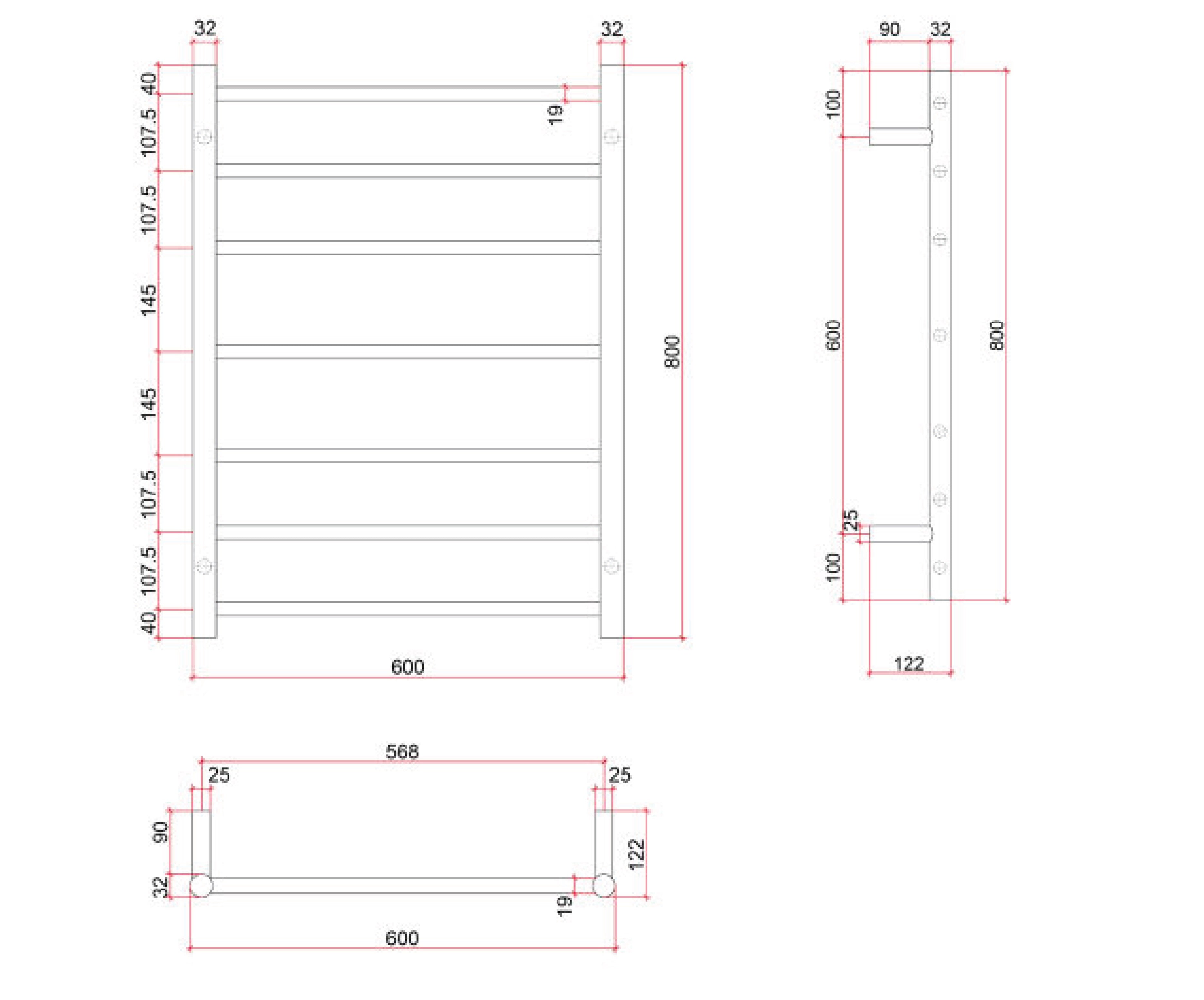 THERMOGROUP 7-BAR ROUND LADDER HEATED TOWEL RAIL BRUSHED BRASS 600MM