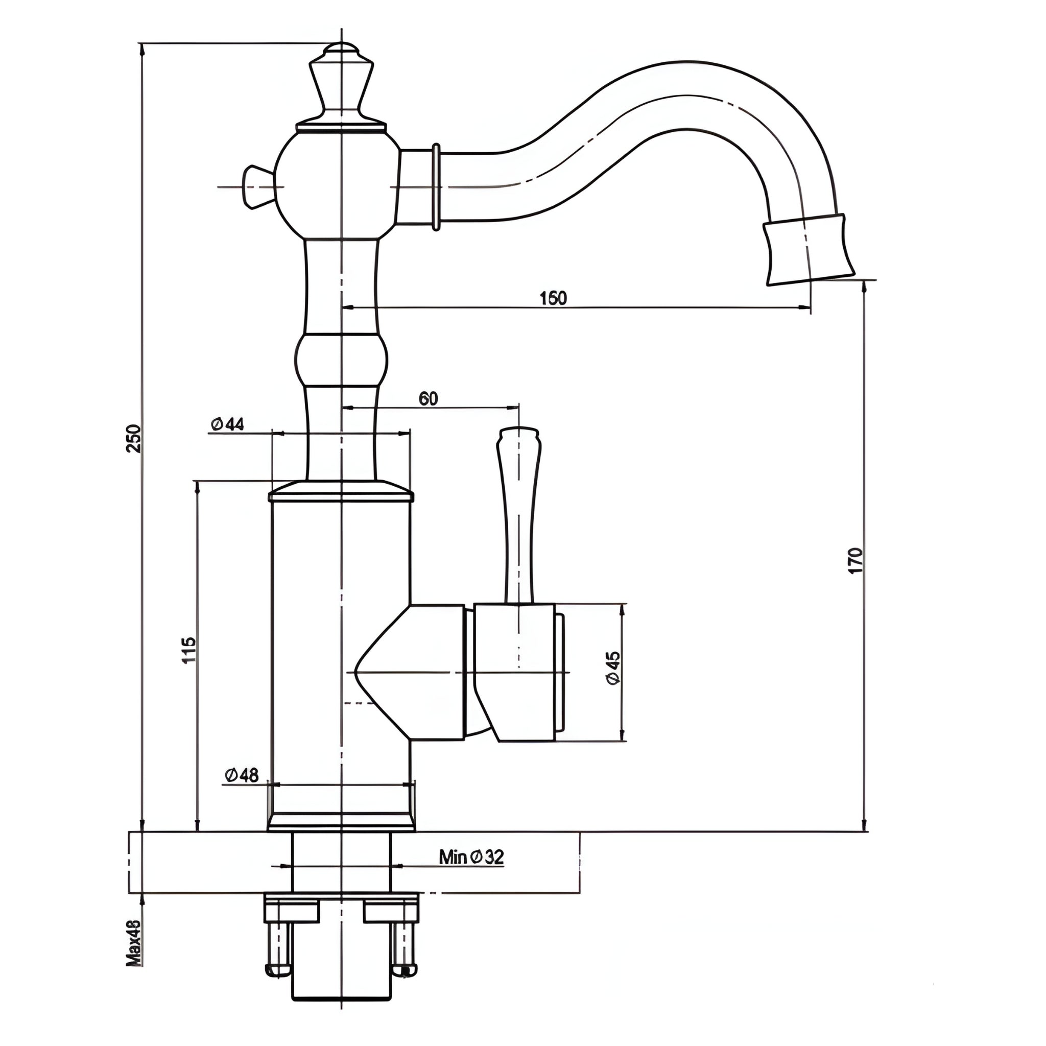 LINKWARE AUGUSTINE LEAD FREE BASIN MIXER 250MM CHROME