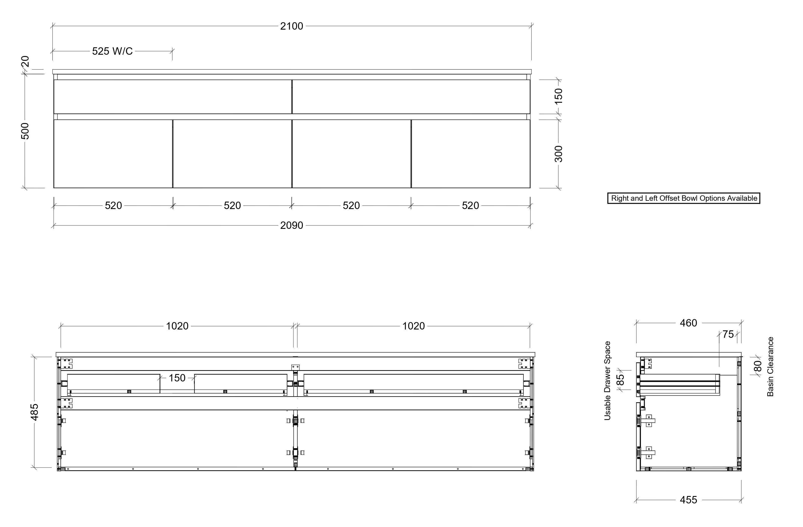 TIMBERLINE TAYLOR CUSTOM WALL HUNG VANITY (ALL SIZING)