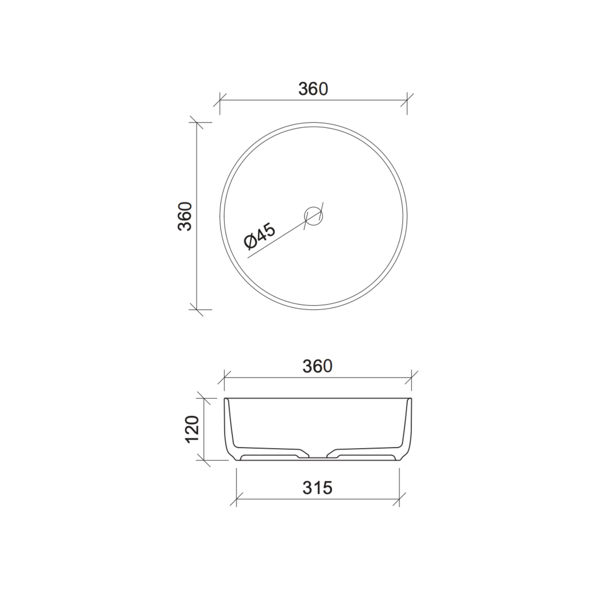 TIMBERLINE ALLURE FLUTE ABOVE COUNTER BASIN GLOSS WHITE 360MM