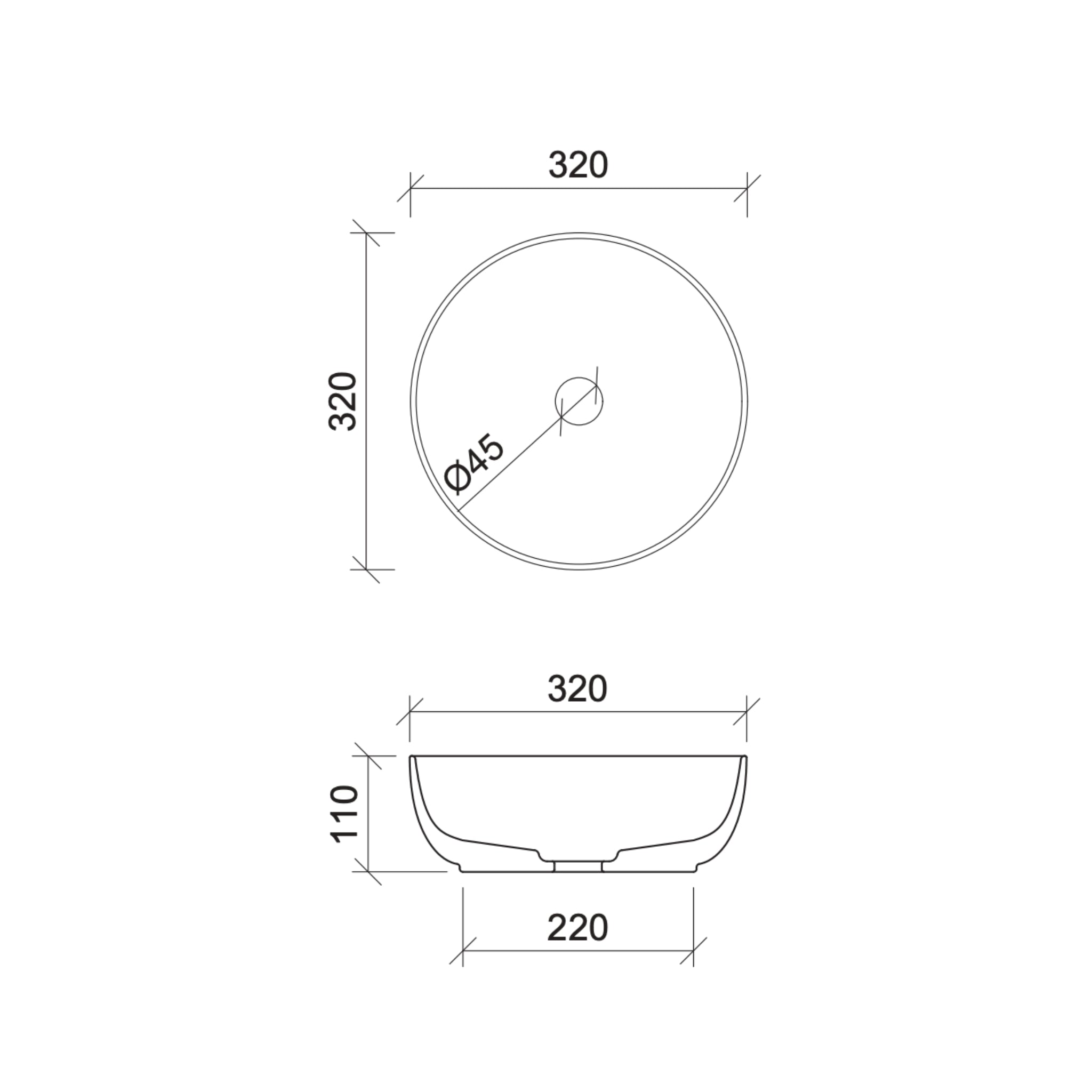 TIMBERLINE JESSIE ABOVE COUNTER BASIN MATTE WHITE 320MM