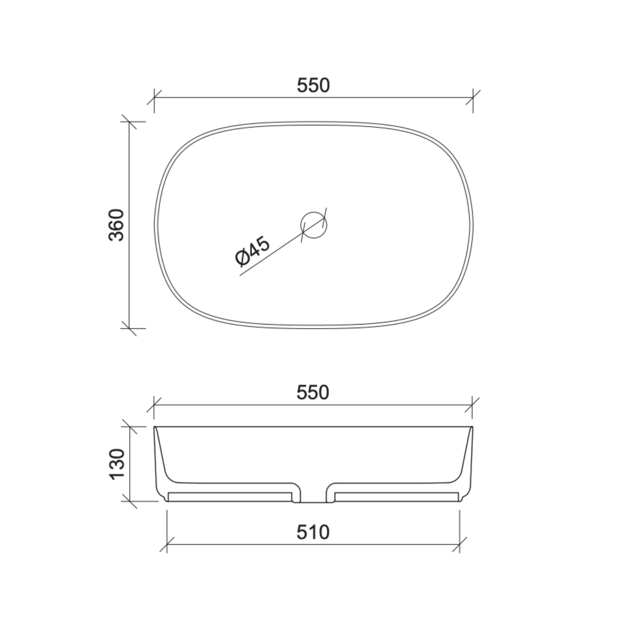 TIMBERLINE MYRTLE ABOVE COUNTER BASIN MATTE BLACK 550MM