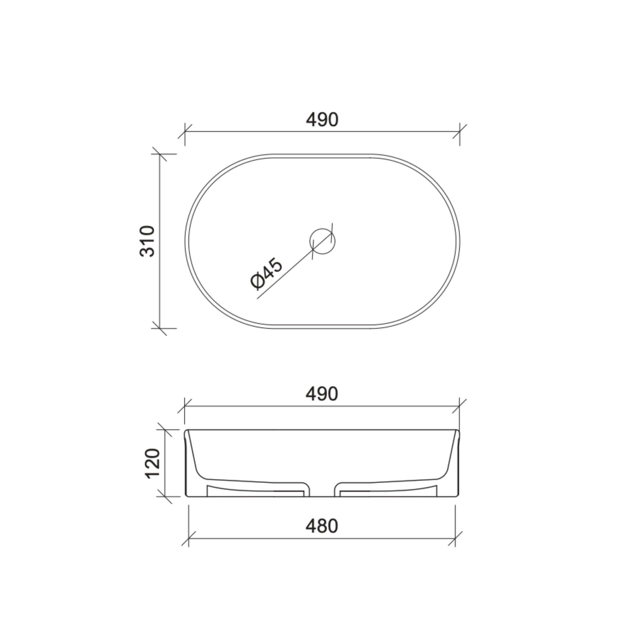 TIMBERLINE OVAL FLUTE ABOVE COUNTER BASIN MATTE WHITE 490MM