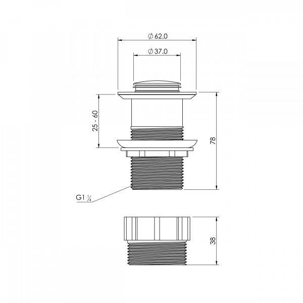 FELTON COLLECTION POP-UP WASTE NON-OVERFLOW CHROME 32MM