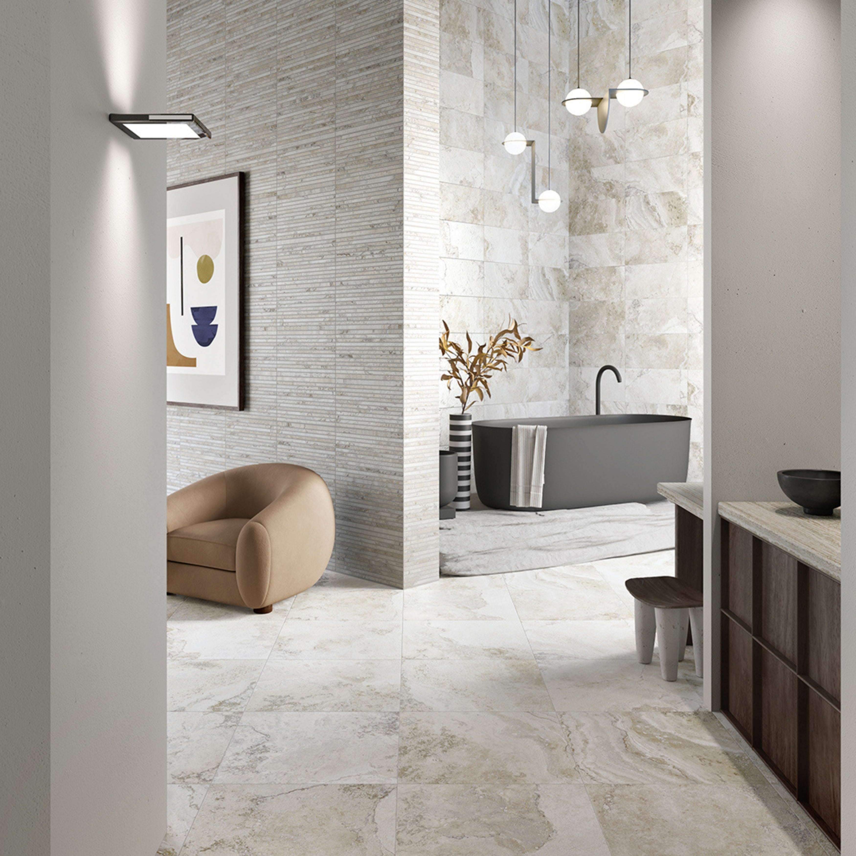 EVERSTONE STONEAGE 3D TRAVERTINE ARGENTO NATURAL 600X600MM SQUARE TILE (PER BOX)