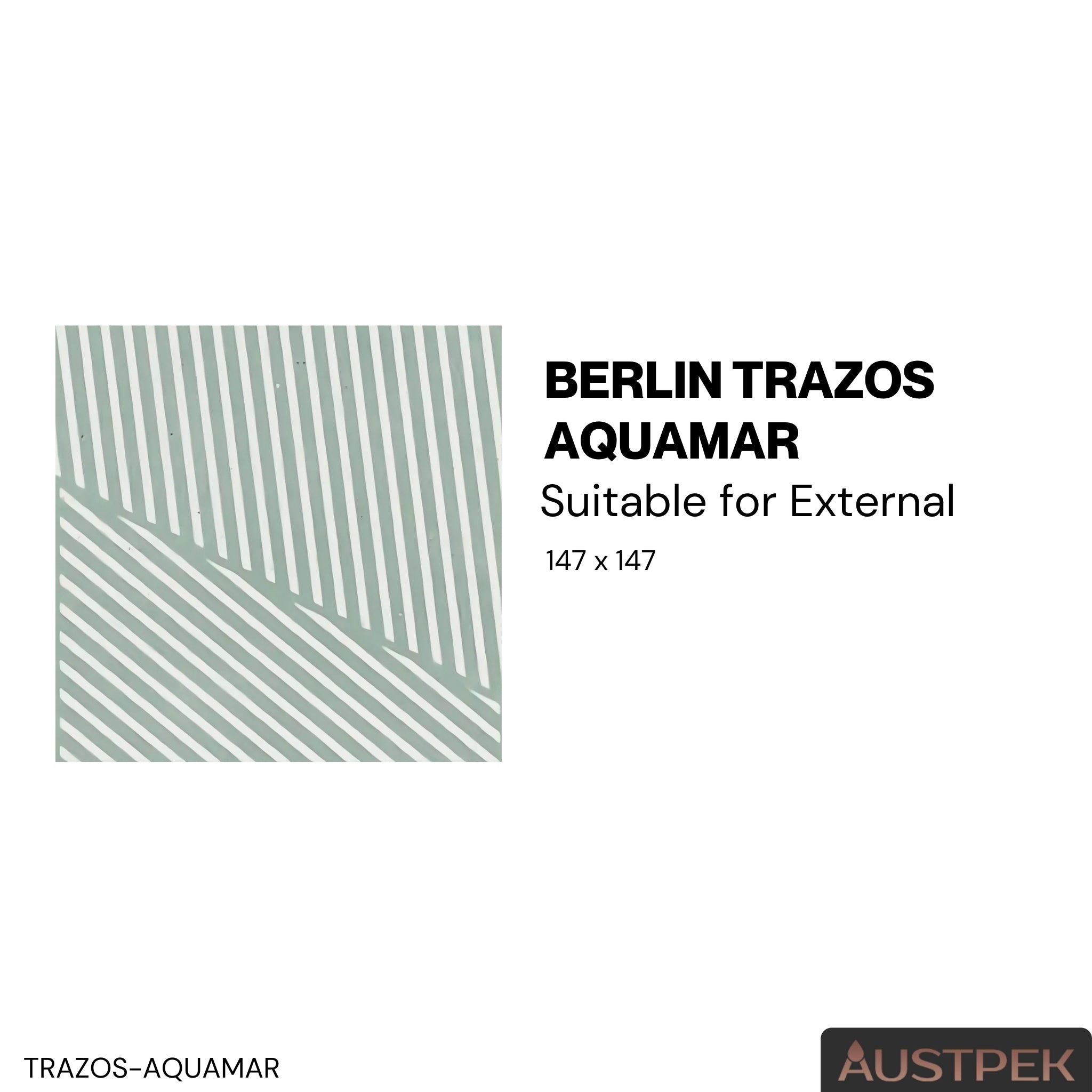 ELITE BERLIN TRAZOS AQUAMAR GLOSSY 147X147MM SQUARE TILE (PER BOX)