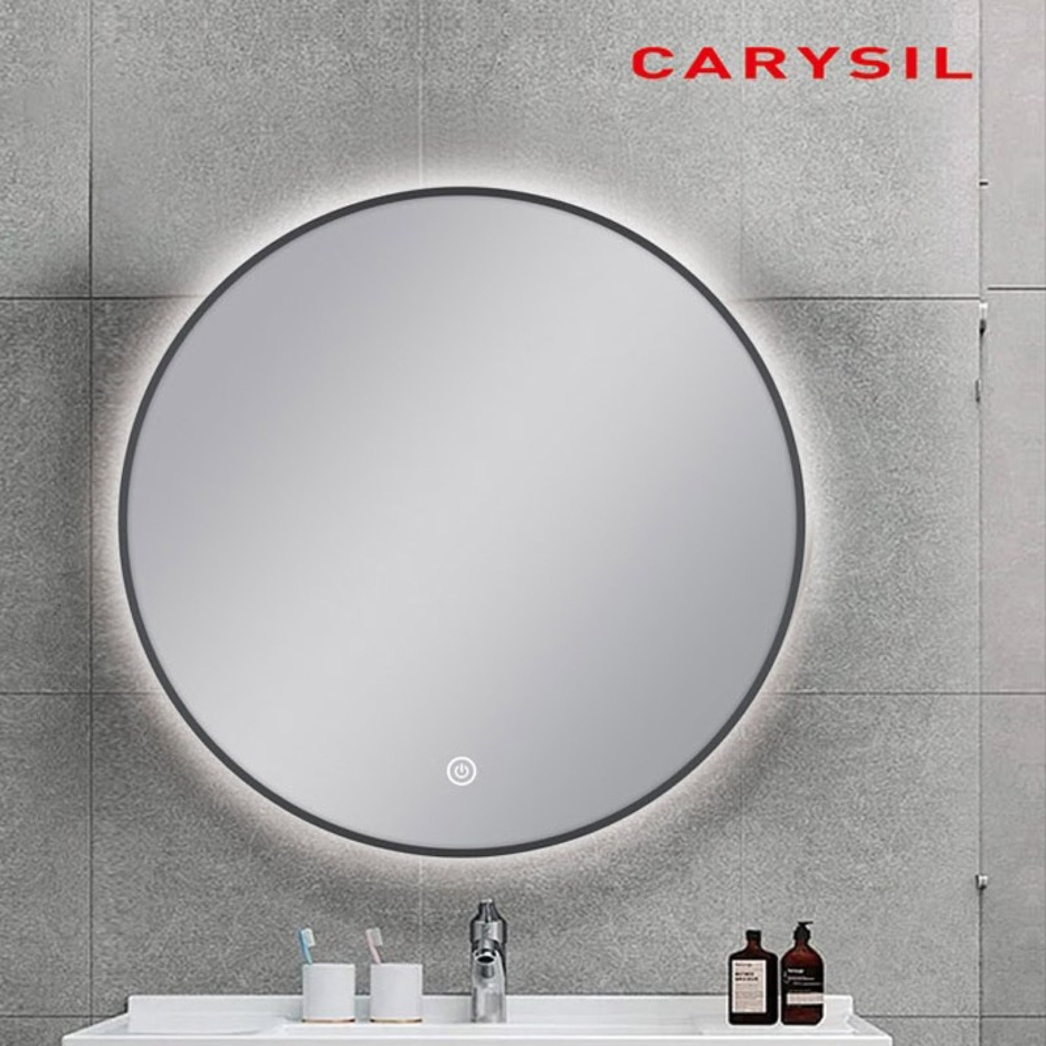 AQUAPERLA ROUND FRAMED BACK-LIT LED MIRROR GUN METAL 750MM