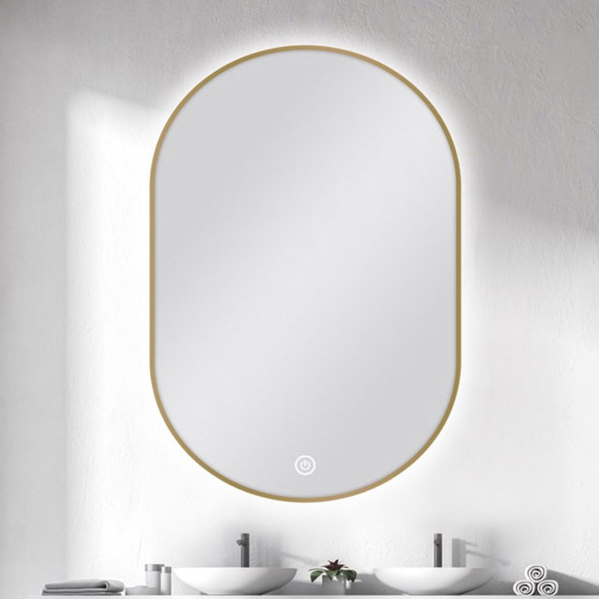 AQUAPERLA OVAL FRAMED BACK-LIT LED MIRROR GOLD 600X900MM