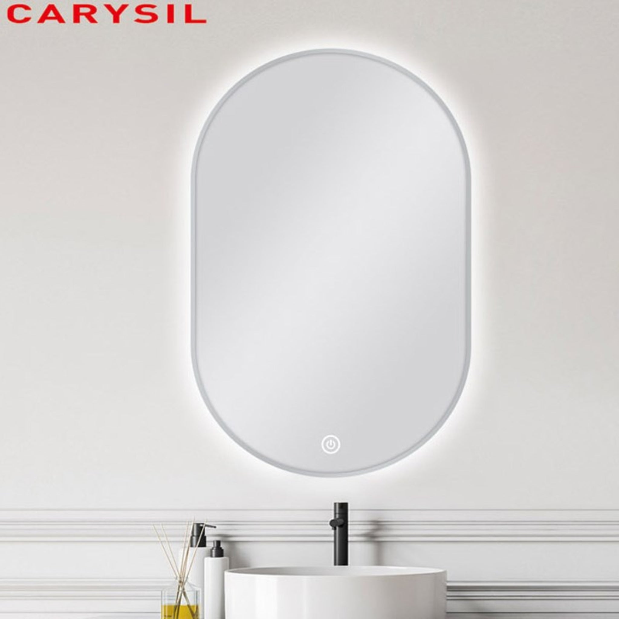 AQUAPERLA OVAL FRAMED BACK-LIT LED MIRROR BRUSHED NICKEL 600X900MM