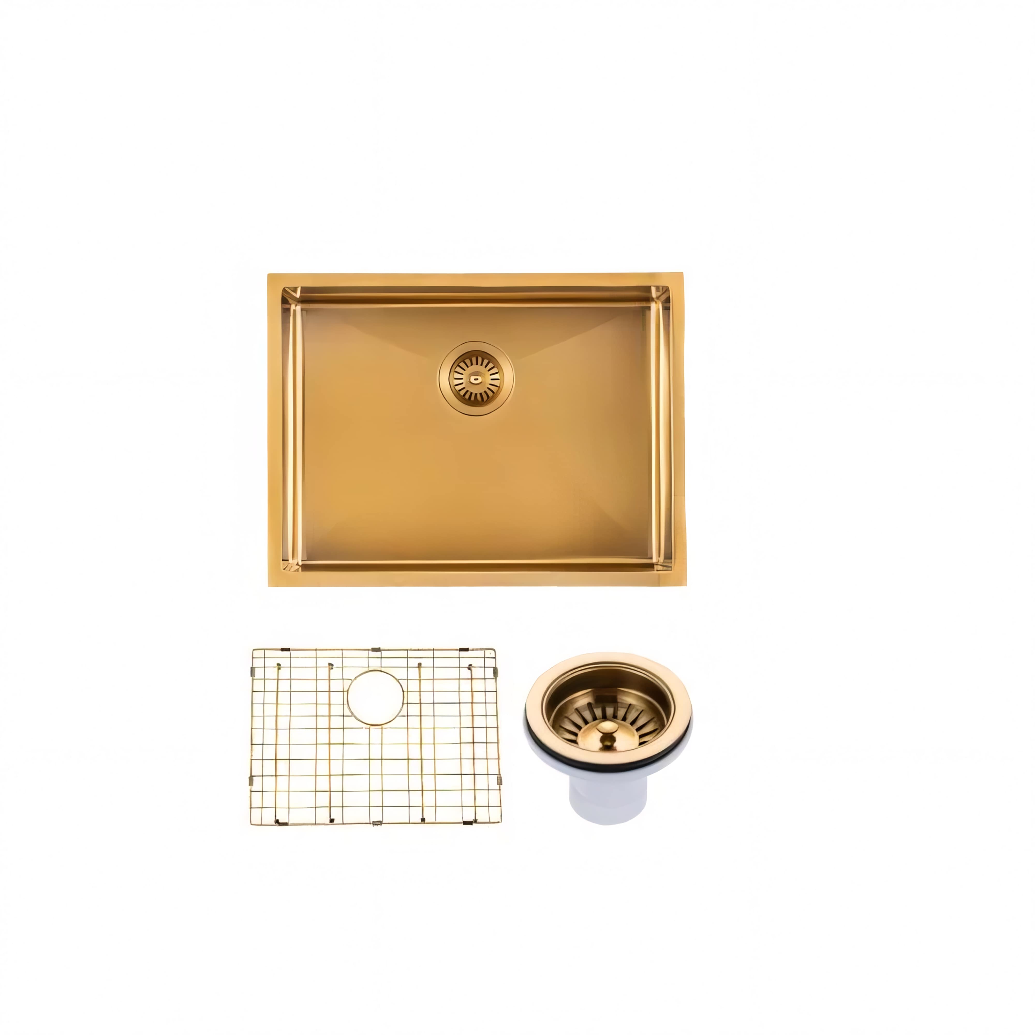 AQUAPERLA T304 HANDMADE SINGLE BOWL SINK BRUSHED GOLD 600MM