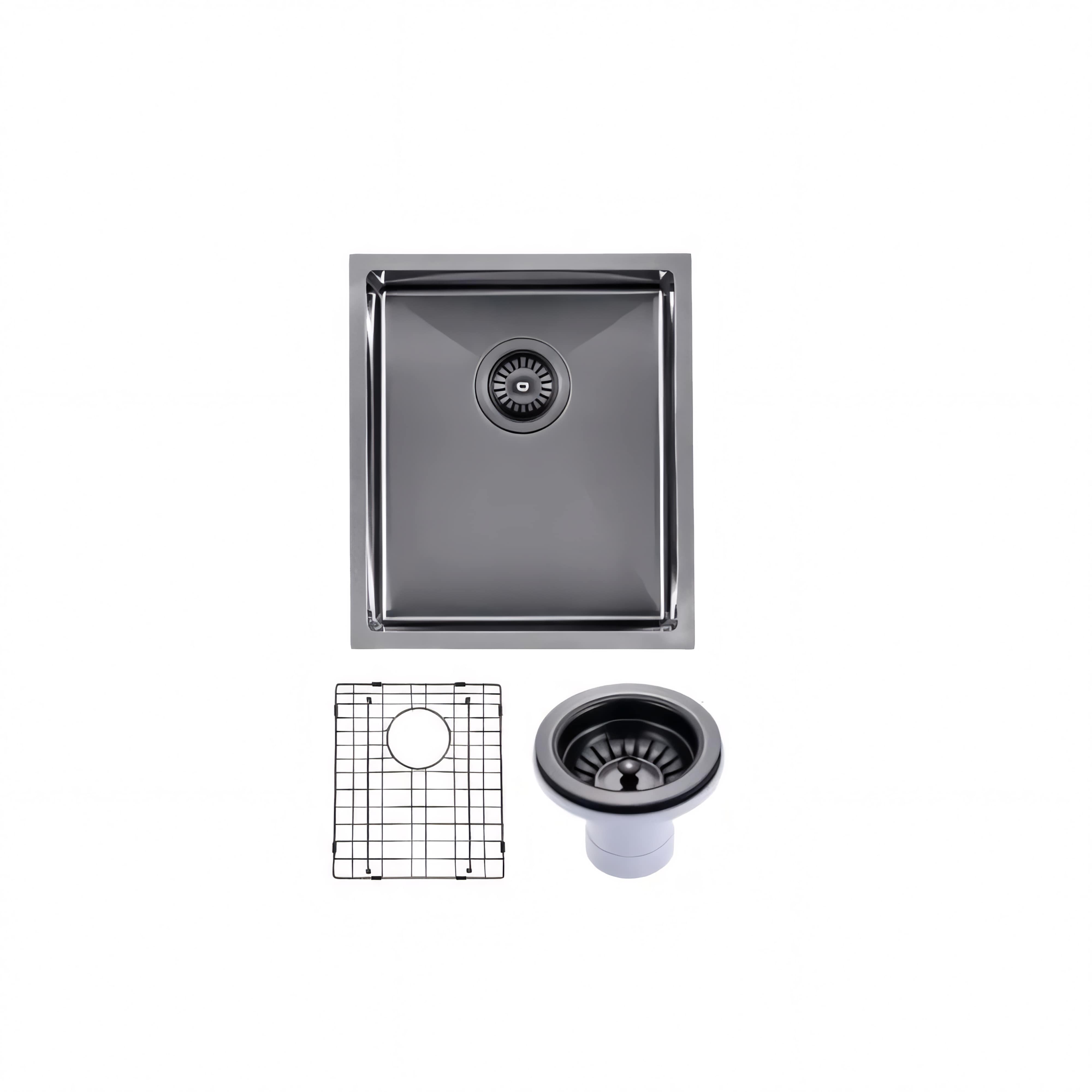 AQUAPERLA T304 HANDMADE SINGLE BOWL SINK GUN METAL 390MM