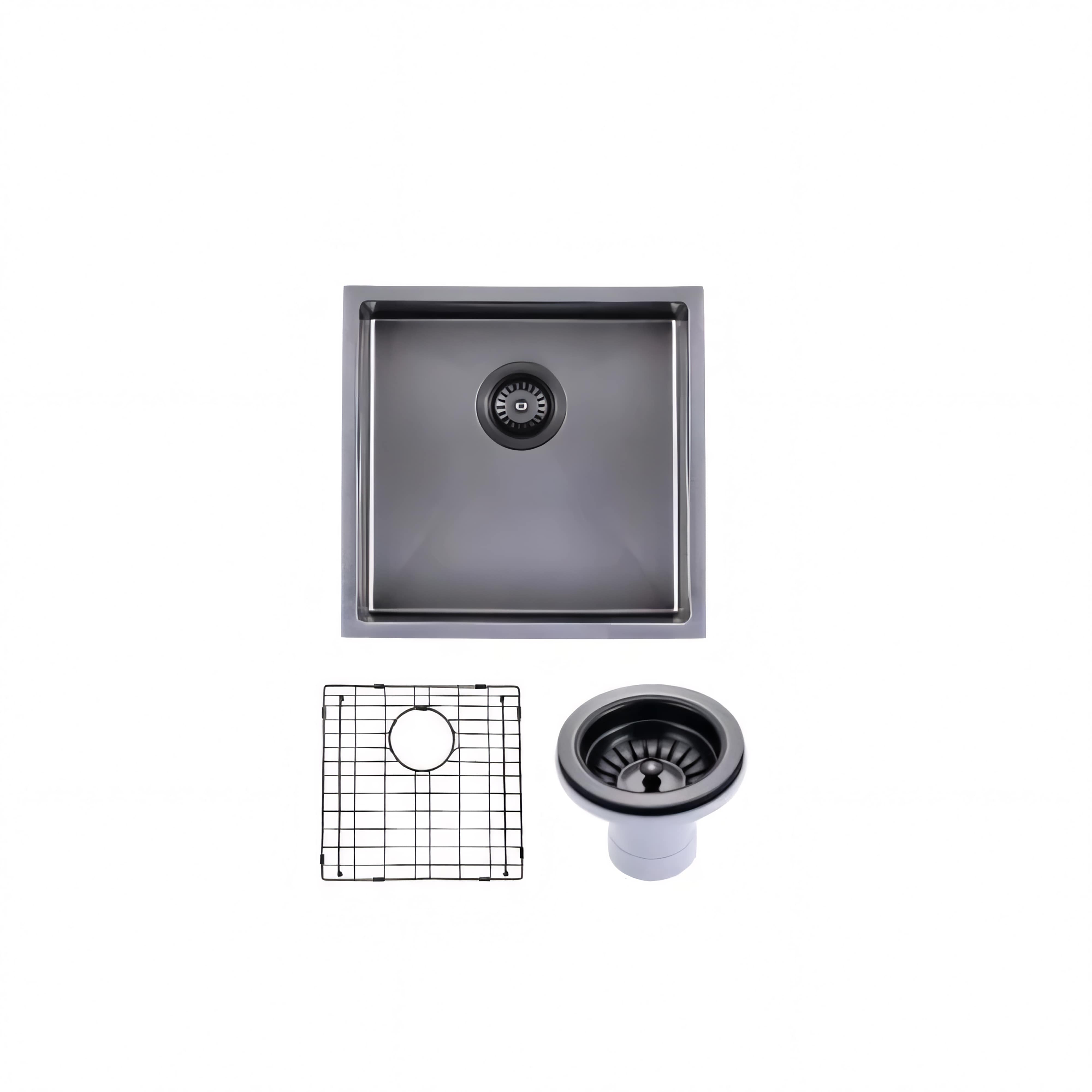 AQUAPERLA T304 HANDMADE SINGLE BOWL SATIN SINK GUN METAL GREY 440MM