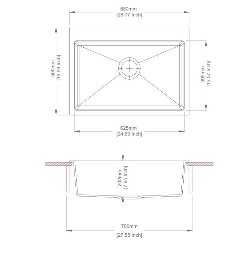 AQUAPERLA SINGLE BOWL KITCHEN SINK WHITE GRANITE 680MM