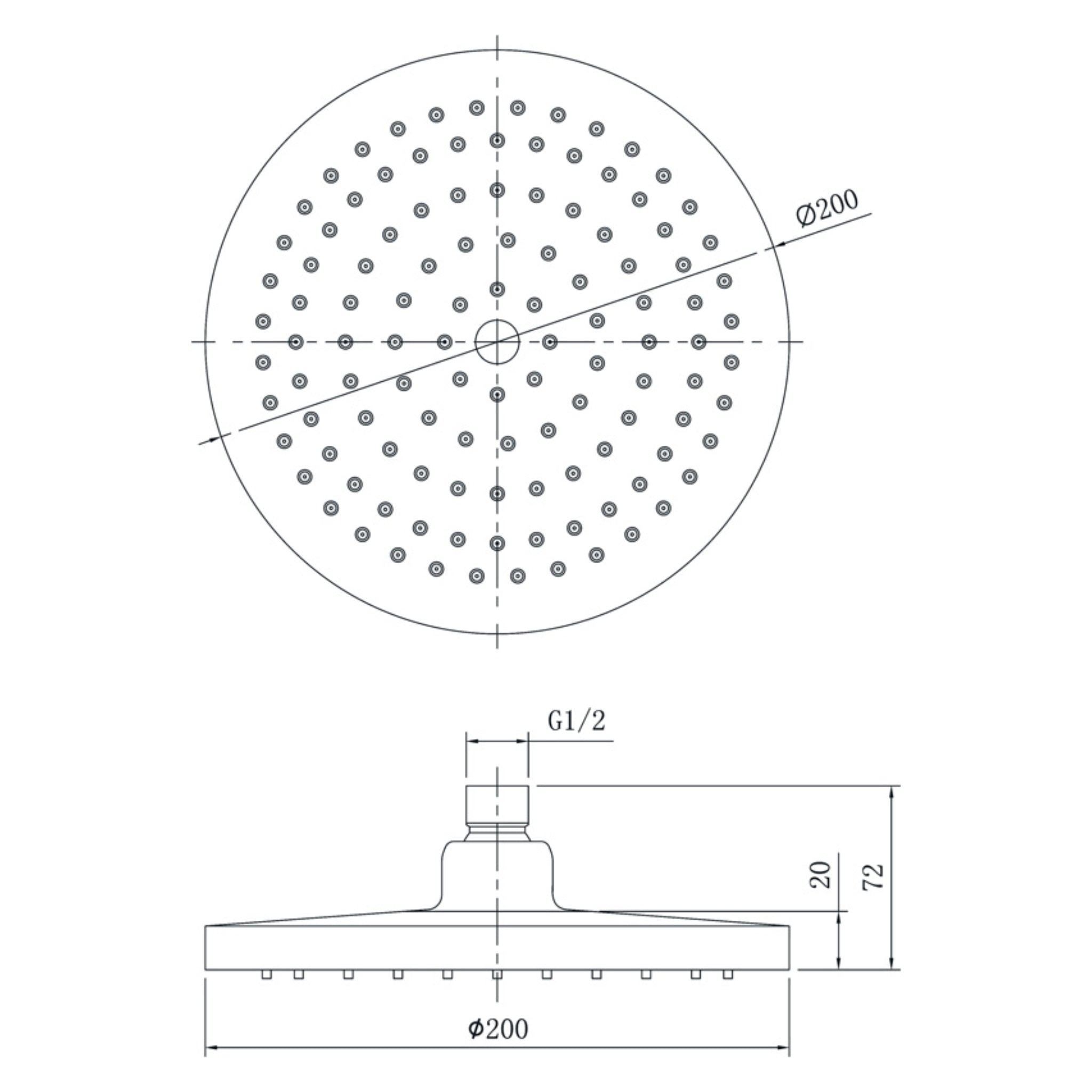 IKON OTUS SHOWER HEAD 200MM MATTE BLACK