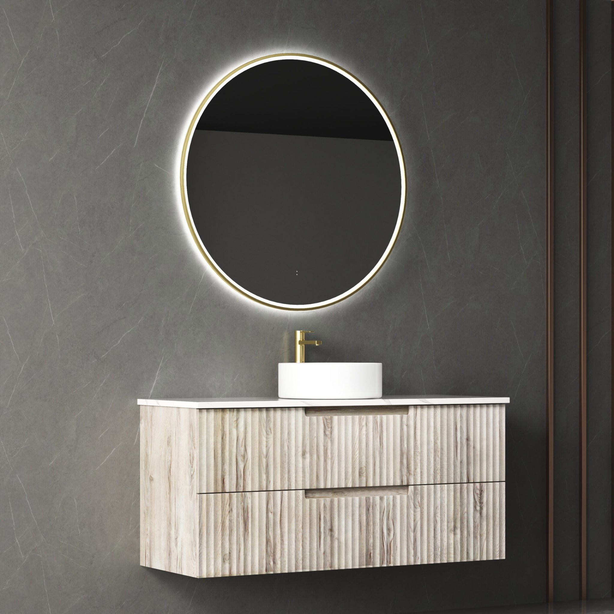 AULIC TUSCANA WOOD GRAIN 1200MM SINGLE BOWL WALL HUNG VANITY W/ GERMAN HETTICH RUNNERS