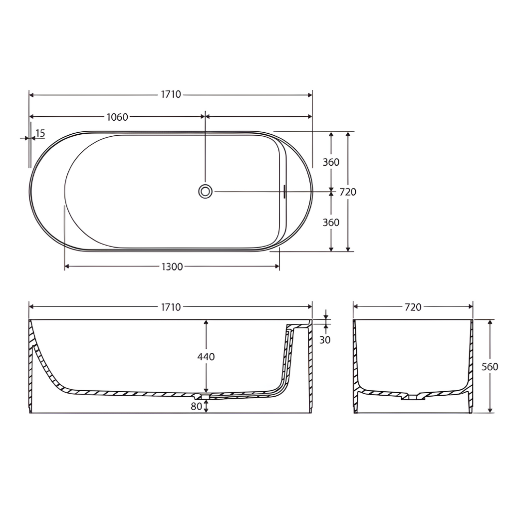 FIENZA MINKA SOLID SURFACE FREESTANDING BATHTUB DUSK 1710MM