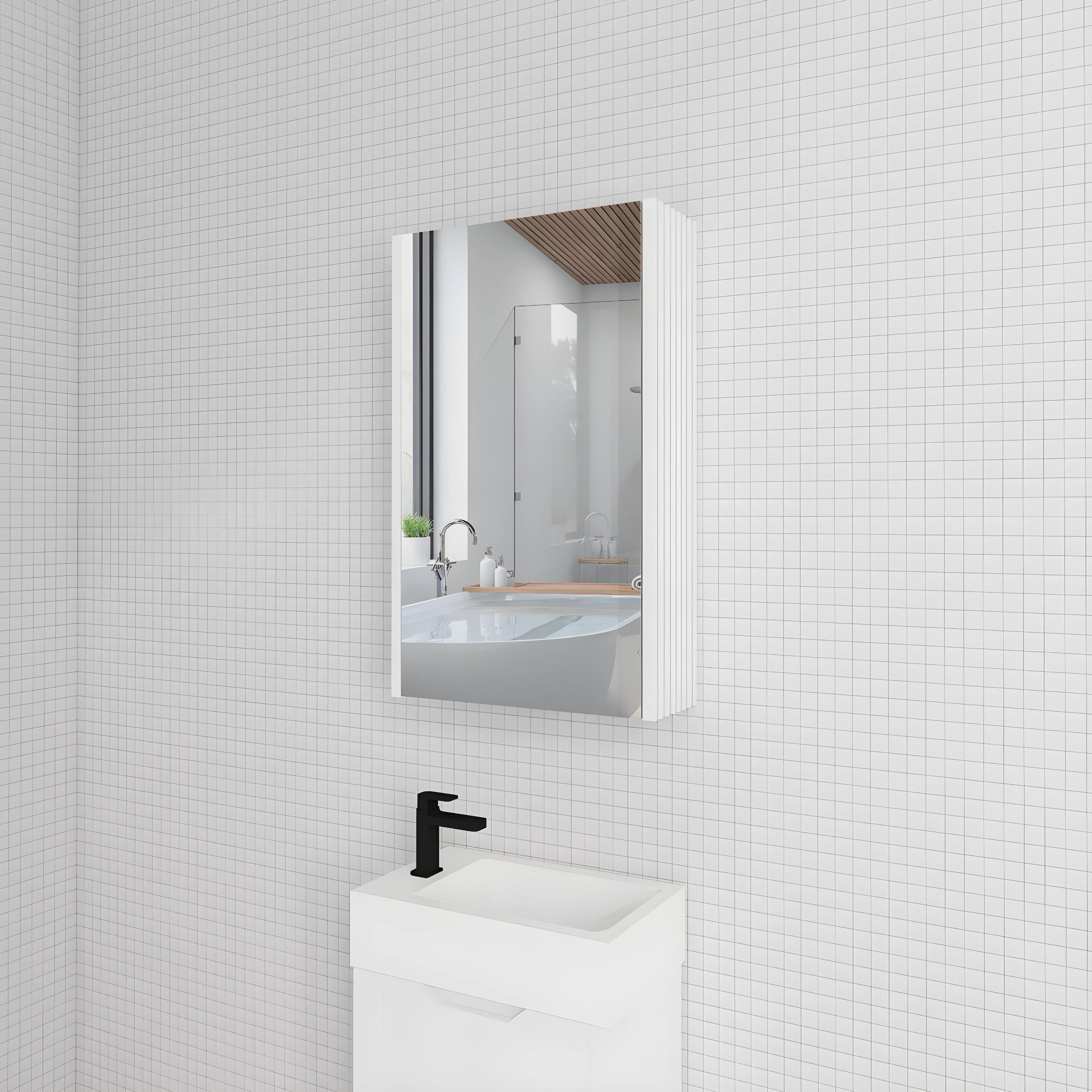 RIVA GENEVA MATTE WHITE FLUTED MIRROR SHAVING CABINET 450MM