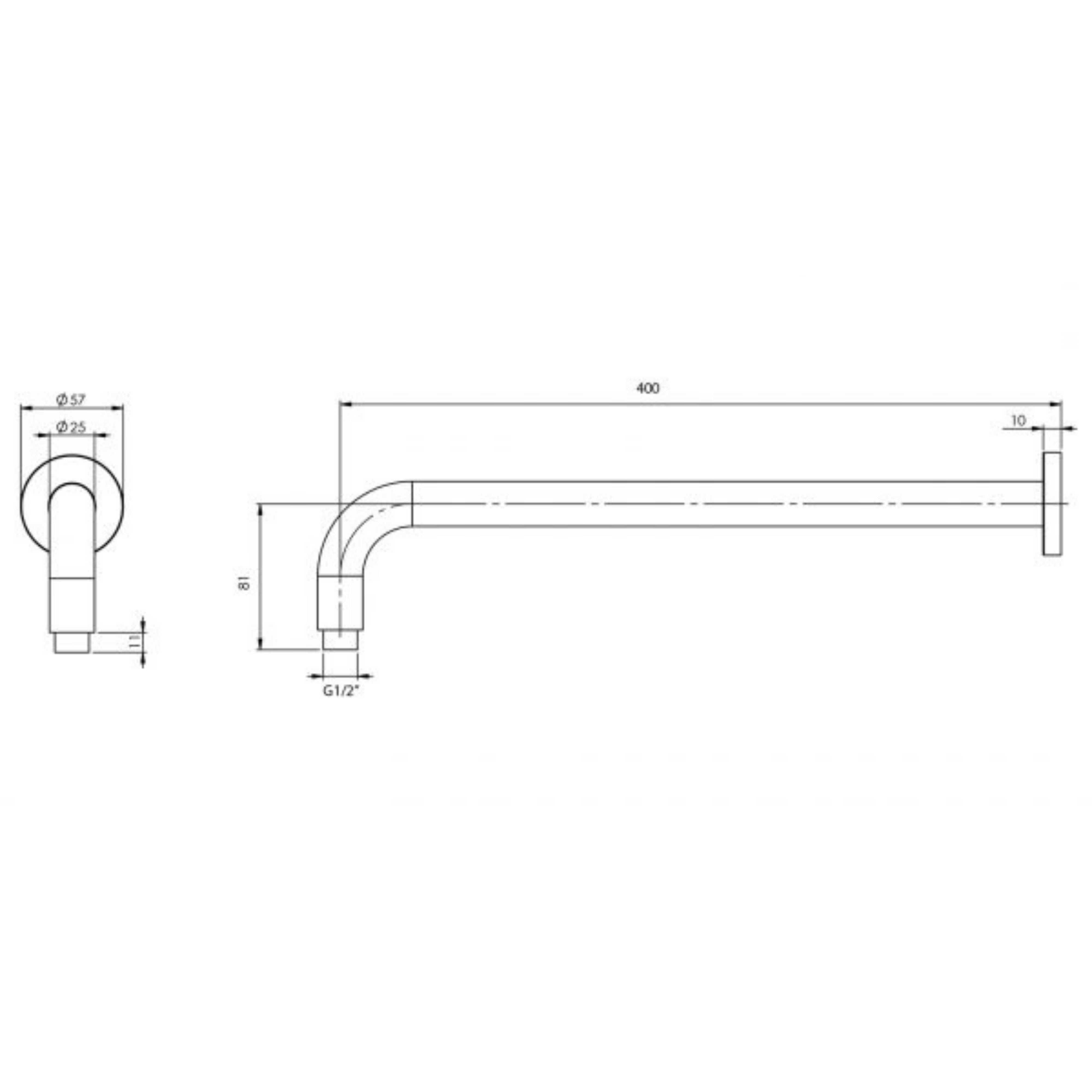 PHOENIX VIVID SHOWER ARM ROUND 400MM BRUSHED CARBON