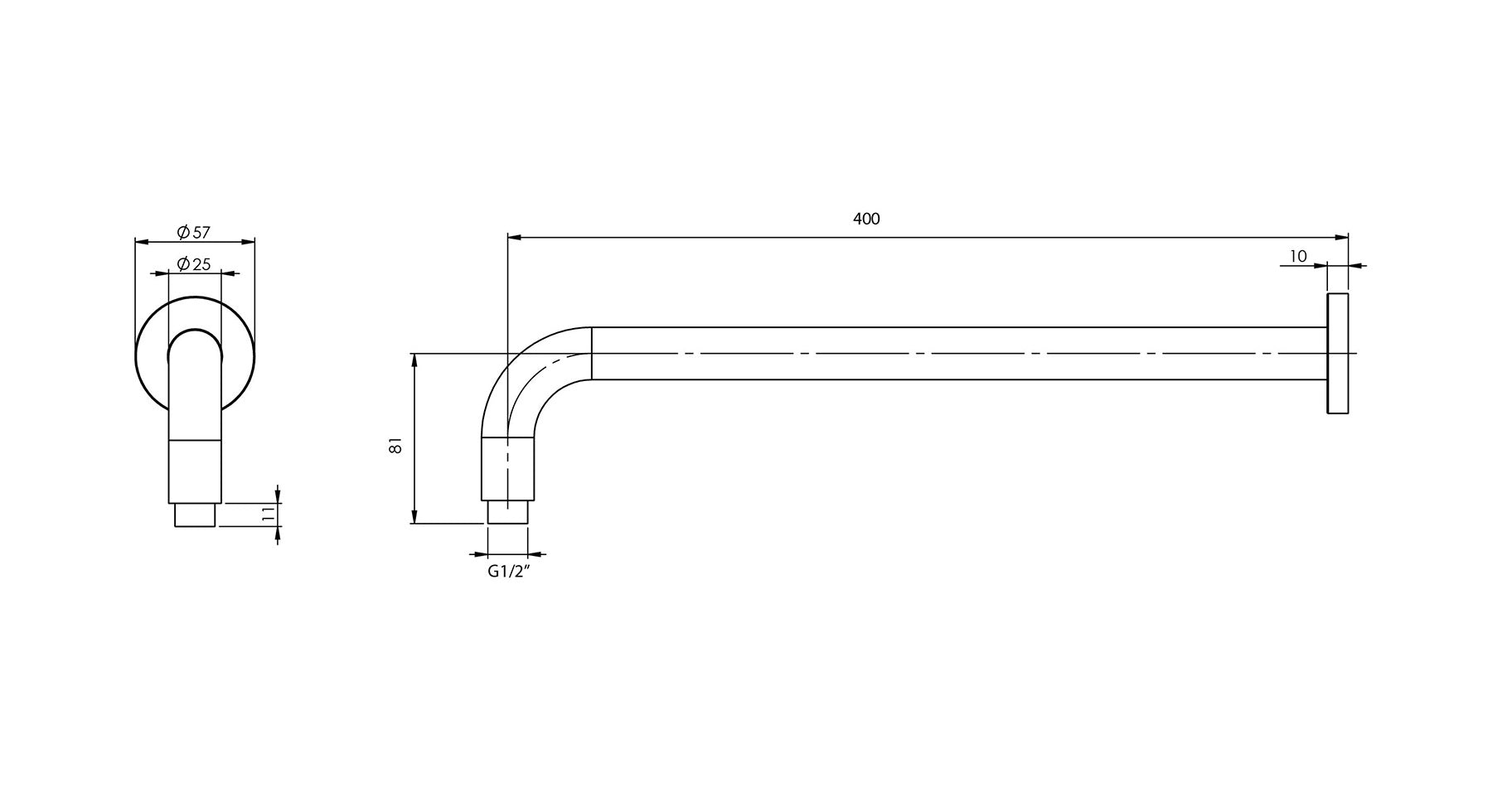 PHOENIX VIVID SHOWER ARM ROUND 400MM CHROME